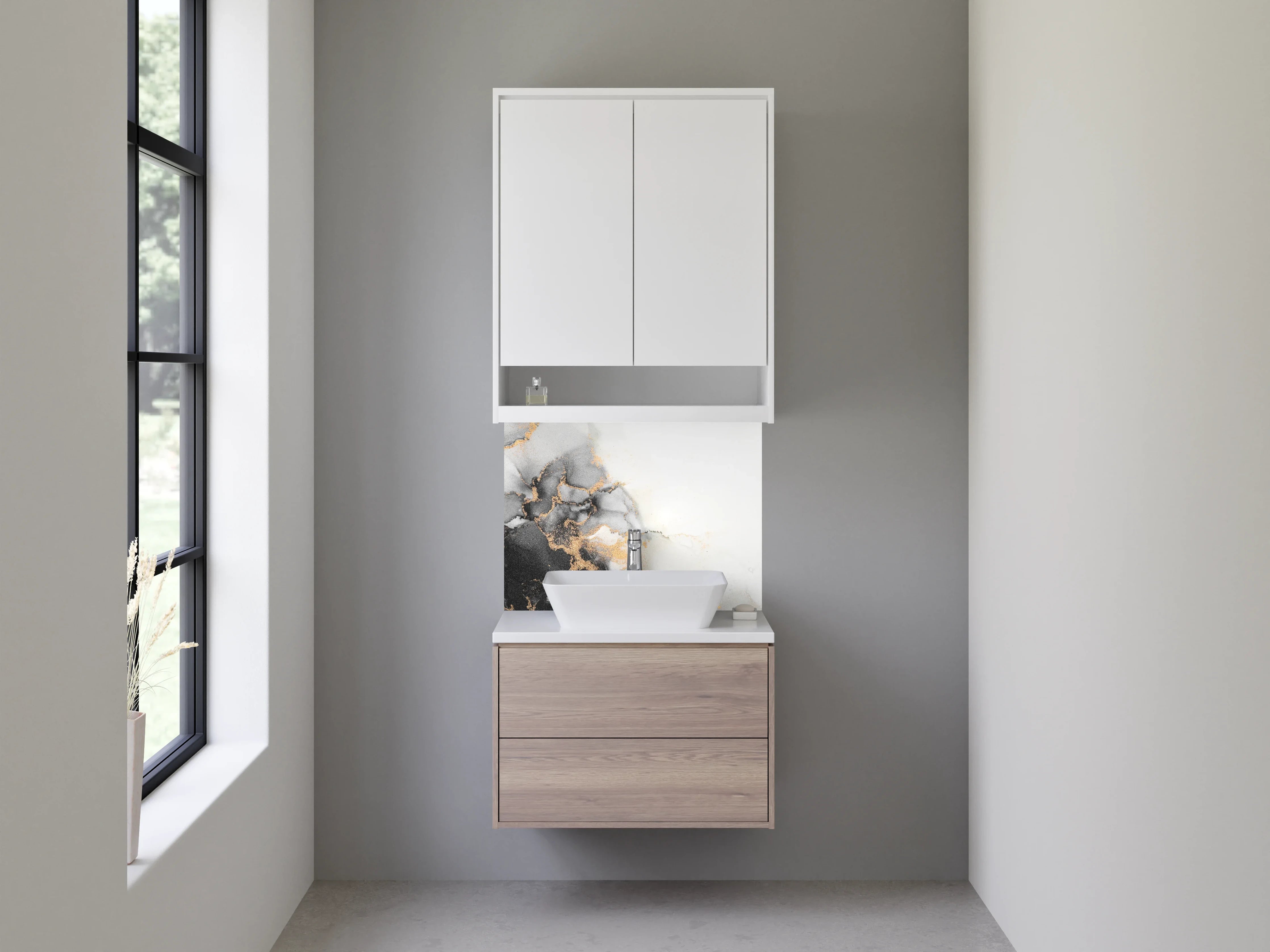 Waschbecken-Rückwand - Abstrakte schwarze Marmor-Optik mit Gold