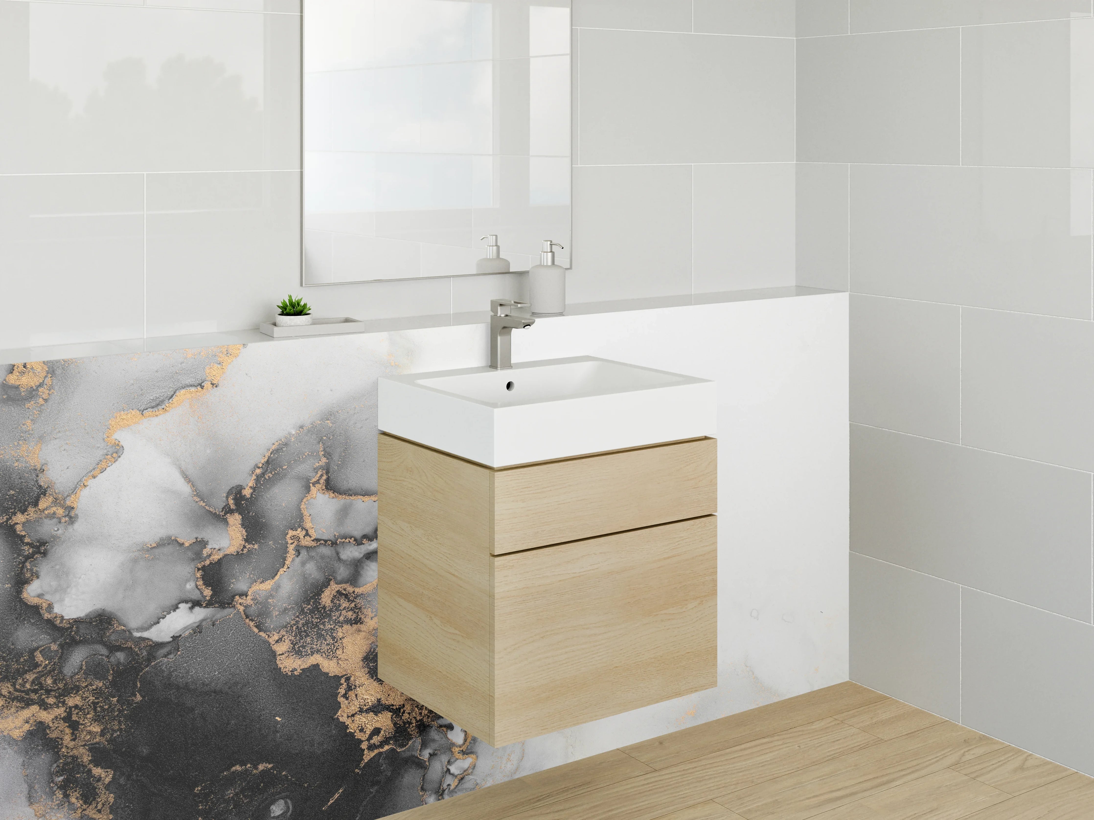 Waschbecken-Rückwand - Abstrakte schwarze Marmor-Optik mit Gold