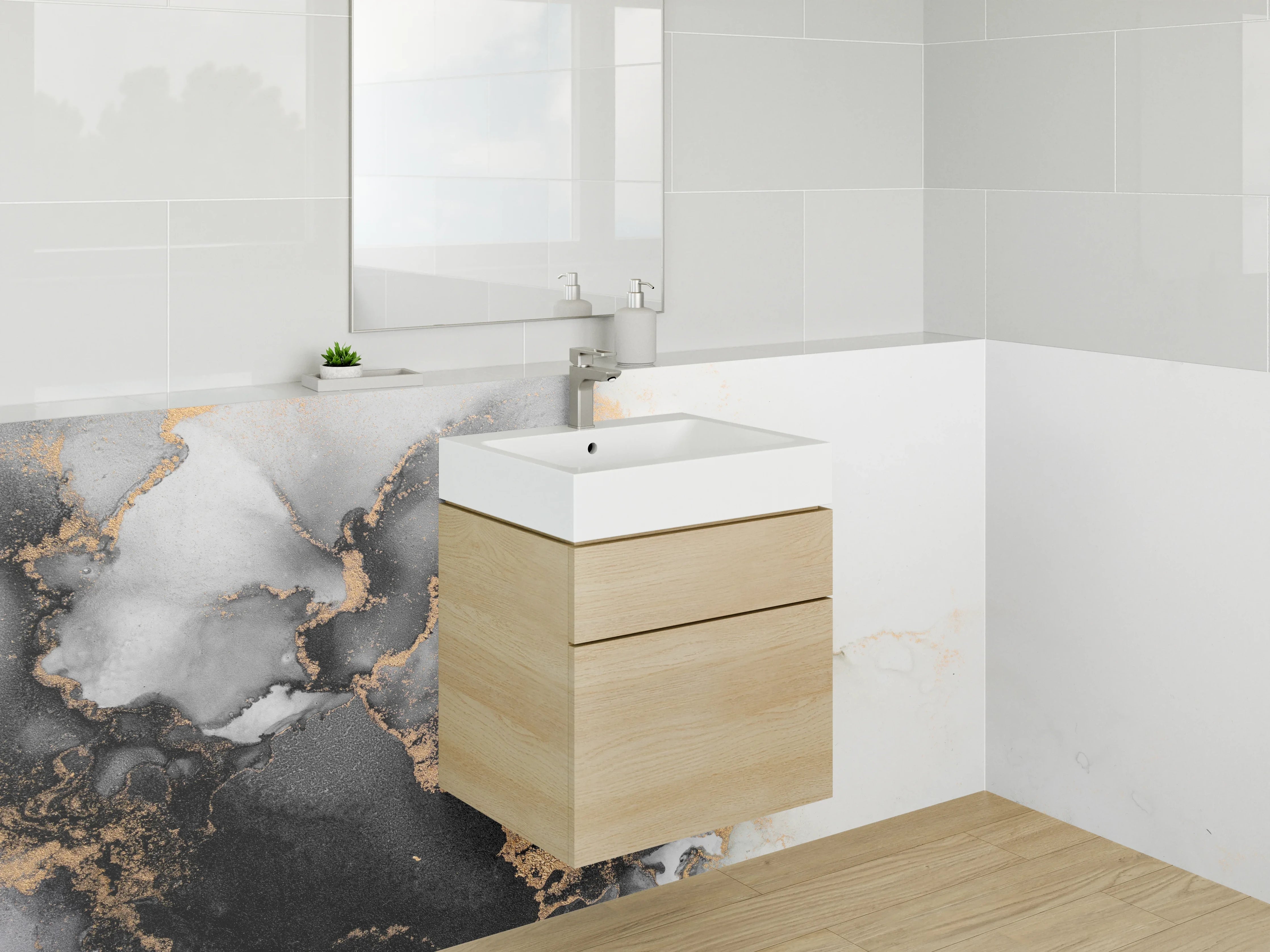 Waschbecken-Rückwand - Abstrakte schwarze Marmor-Optik mit Gold