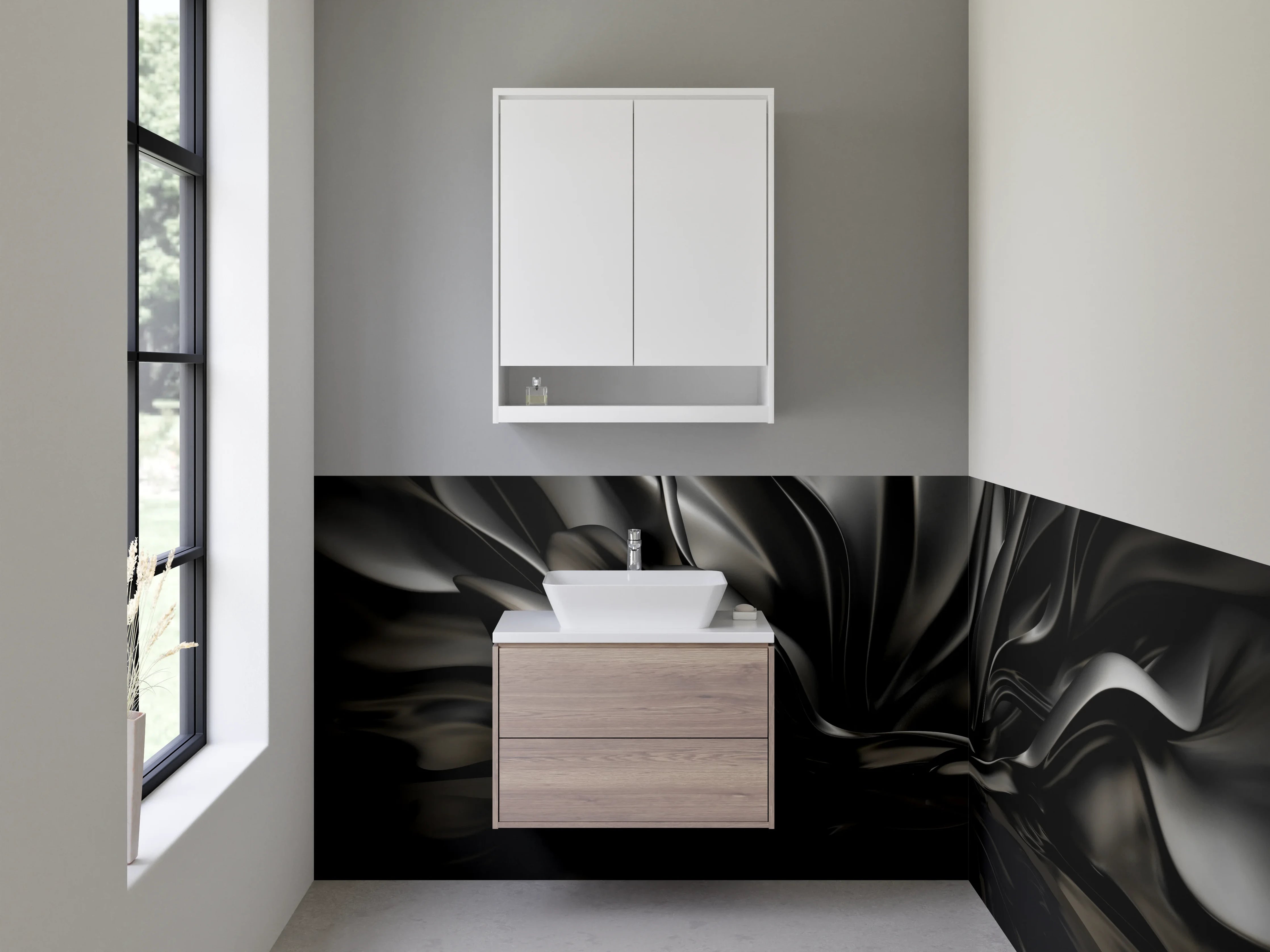Waschbecken-Rückwand - Abstrakte schwarze Metallic-Optik