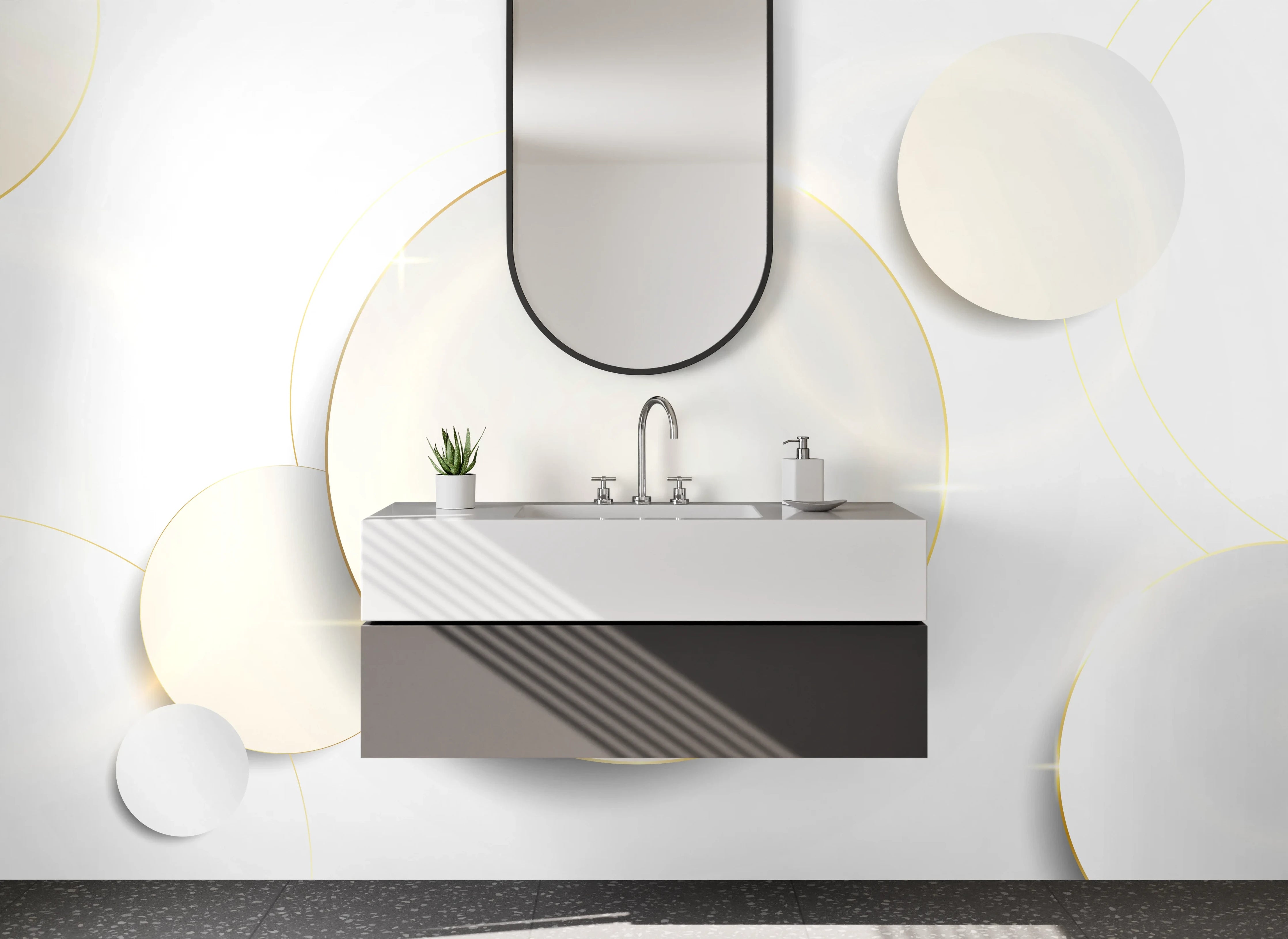 Waschbecken-Rückwand - Abstrakte weiße Kreise Design