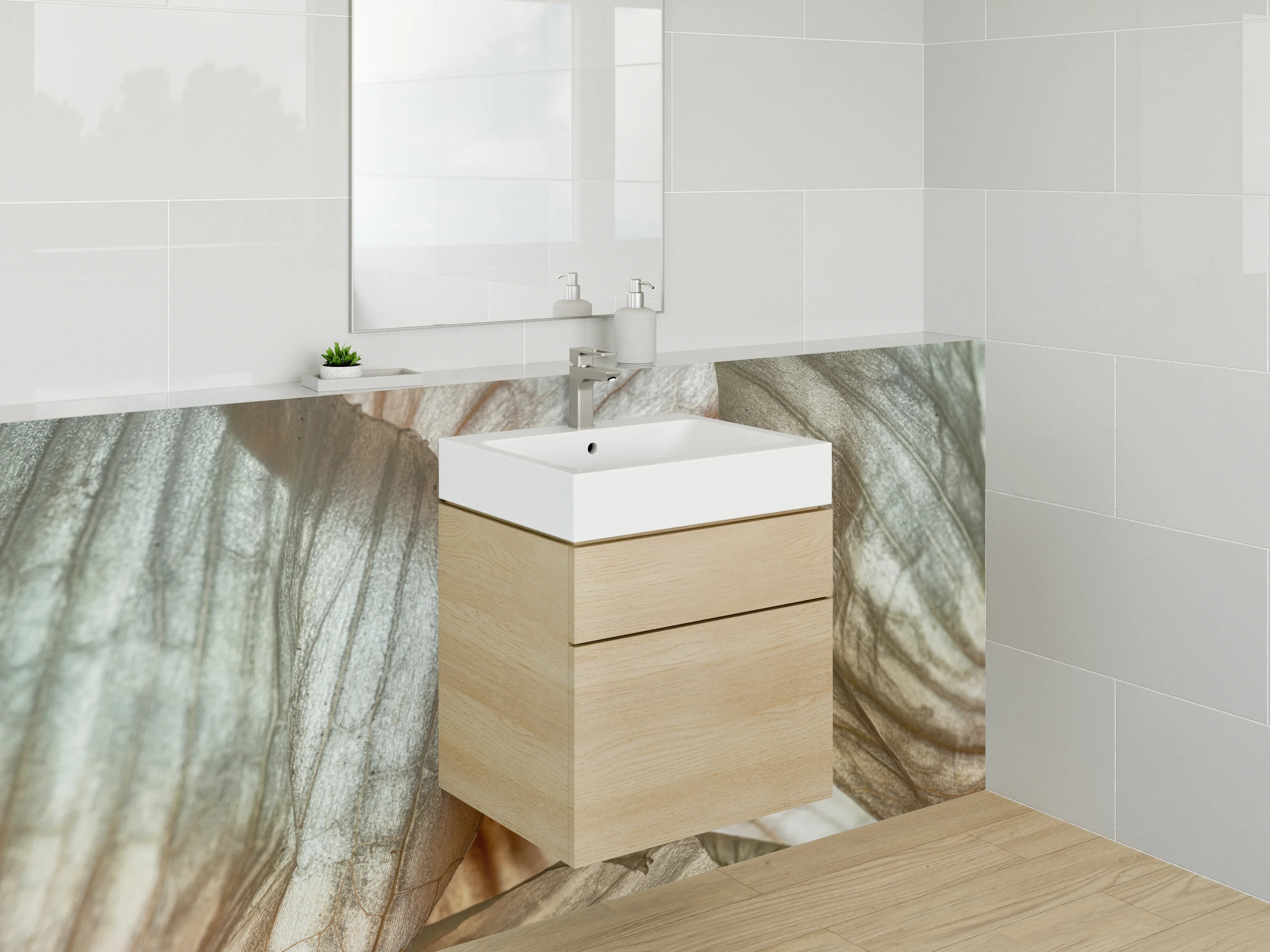 Waschbecken-Rückwand - Abstrakte, organische Struktur Weiß-Beige