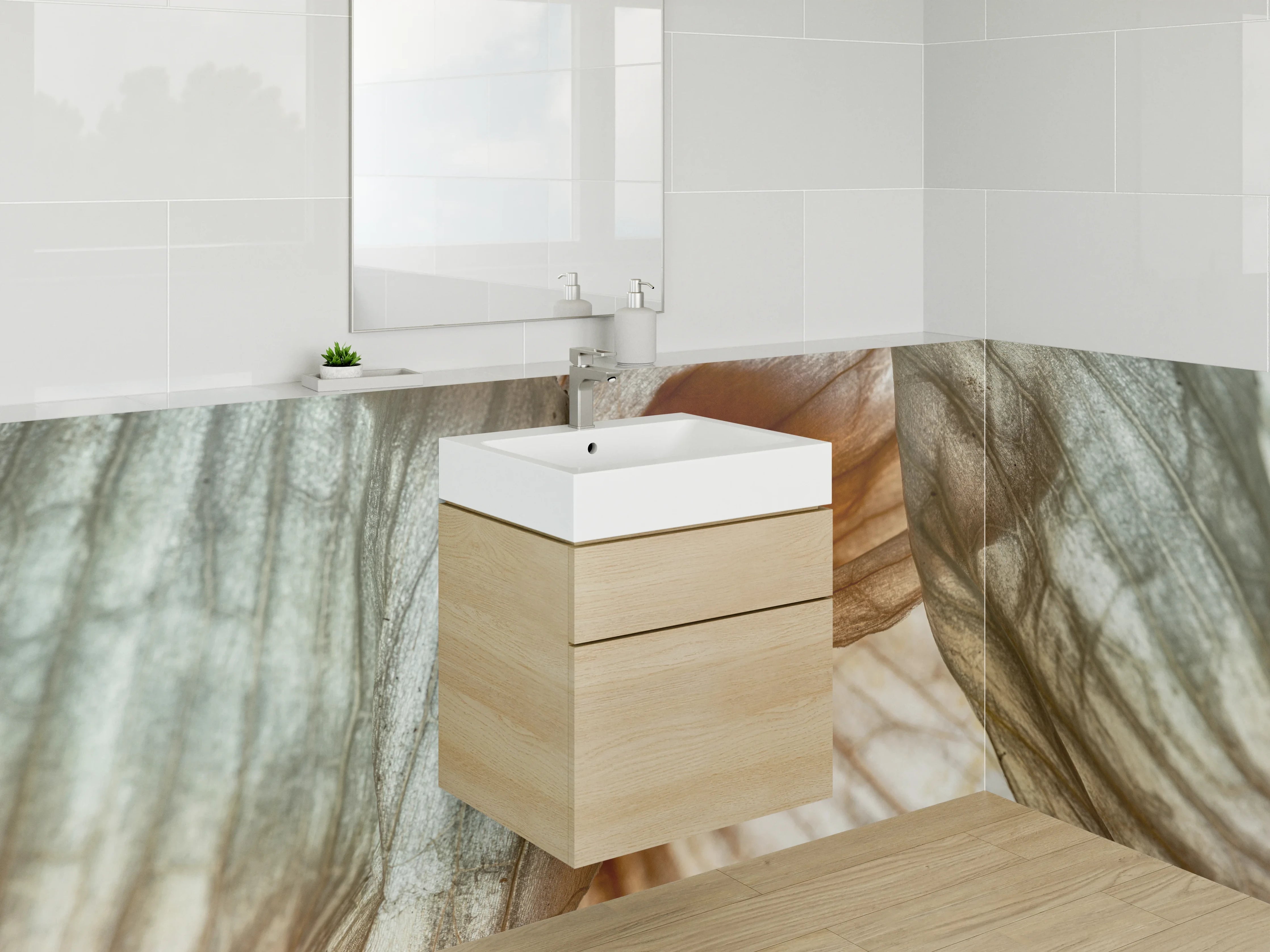 Waschbecken-Rückwand - Abstrakte, organische Struktur Weiß-Beige