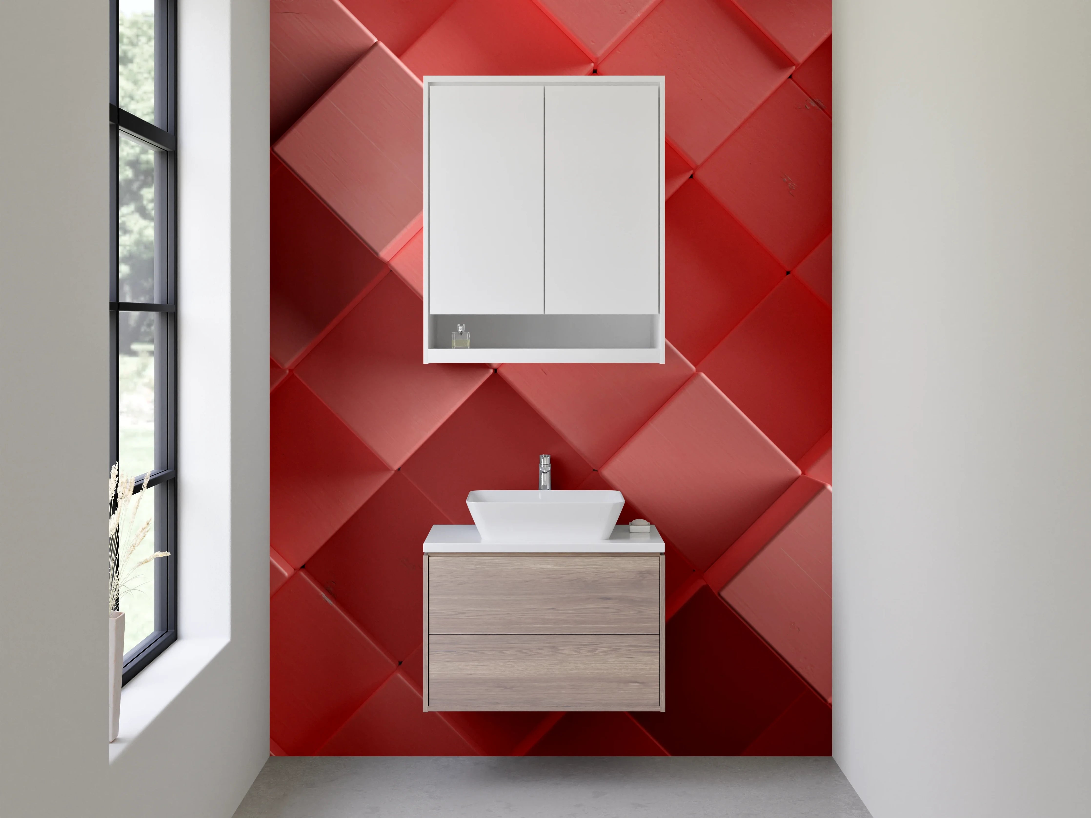 Waschbecken-Rückwand - Abstraktes 3D-Rot-Design