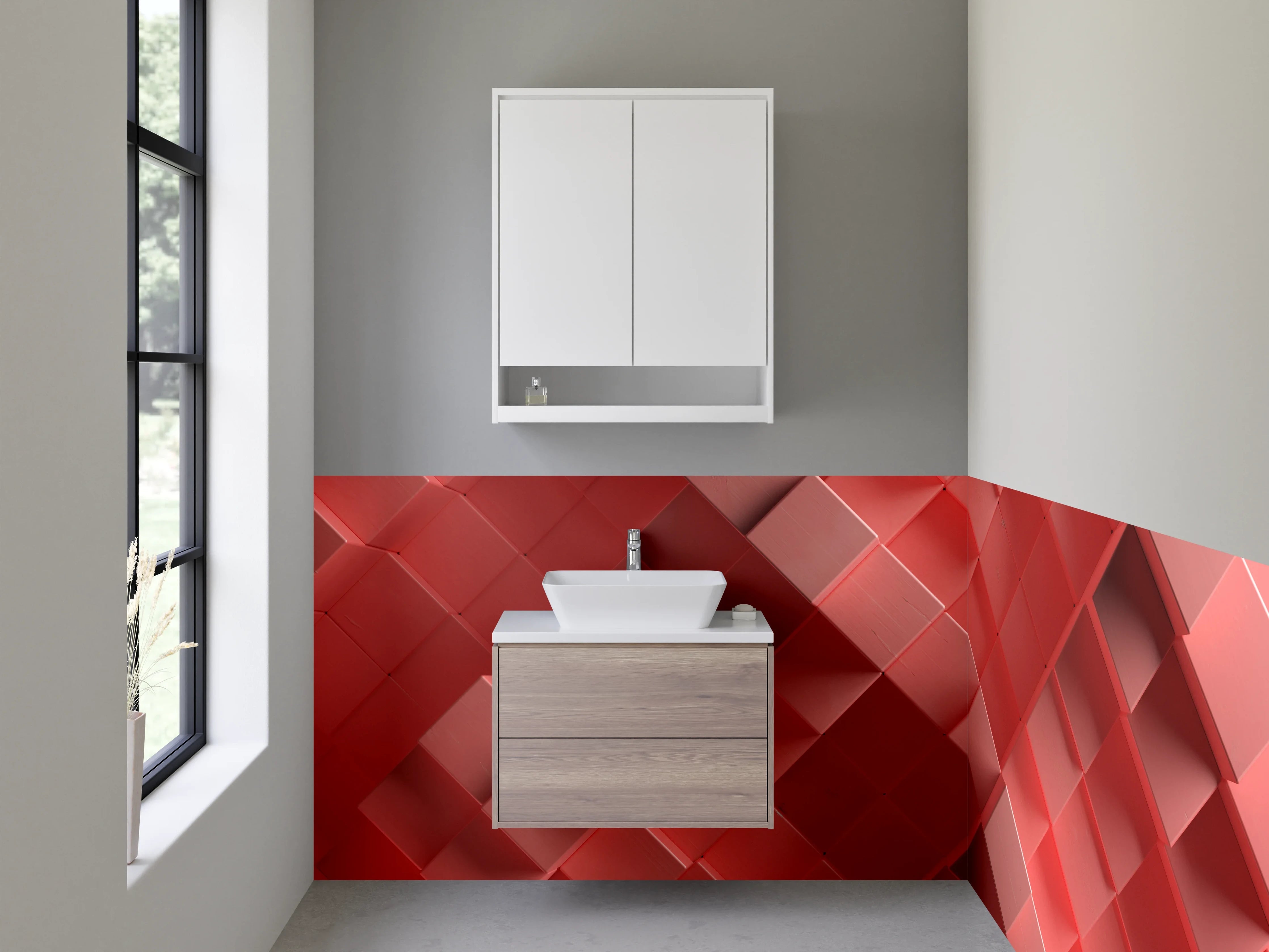 Waschbecken-Rückwand - Abstraktes 3D-Rot-Design
