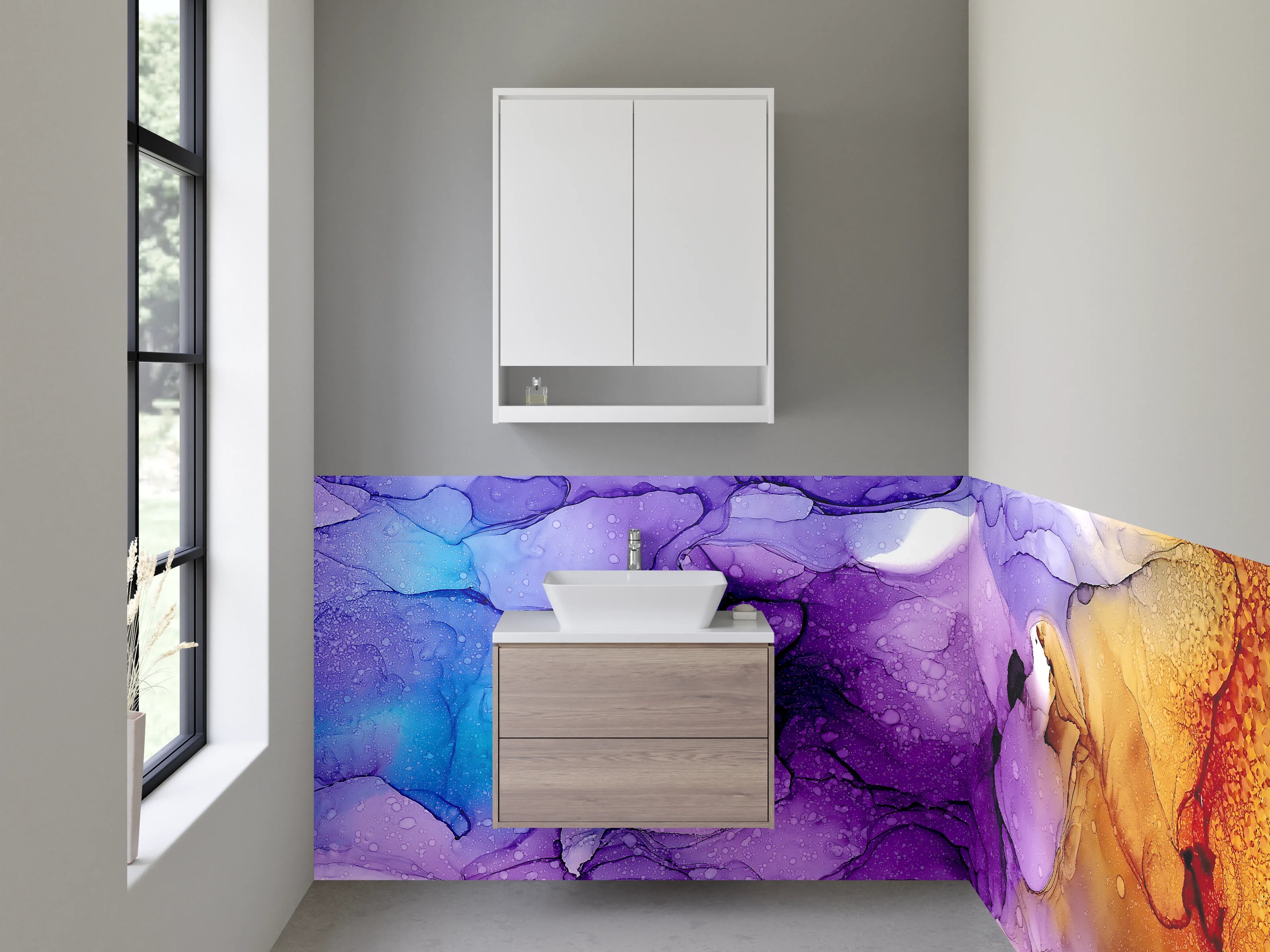 Waschbecken-Rückwand - Abstraktes Aquarell Bunt Lila Braun