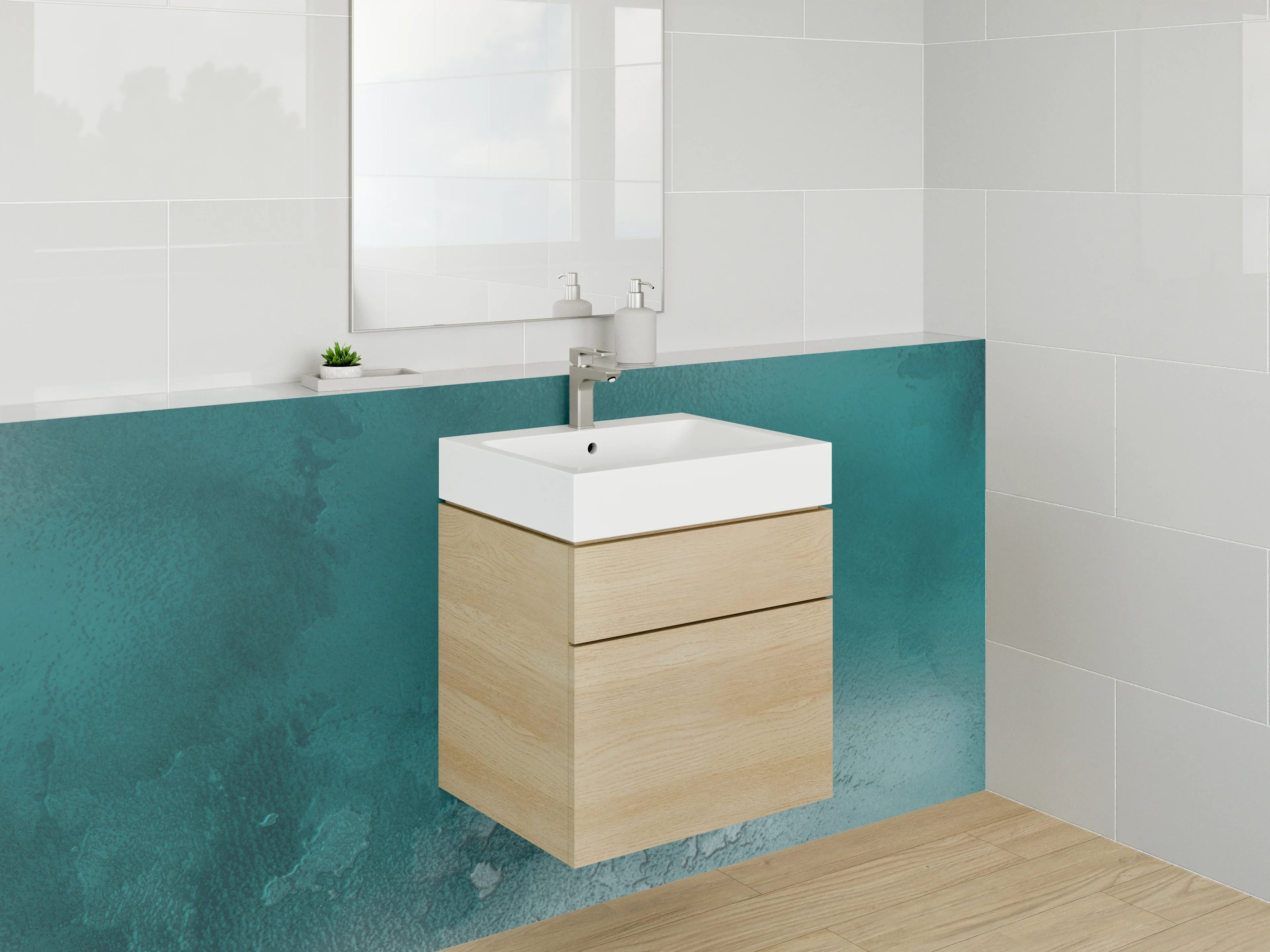 Waschbecken-Rückwand - Abstraktes Aquarell Türkisgrün