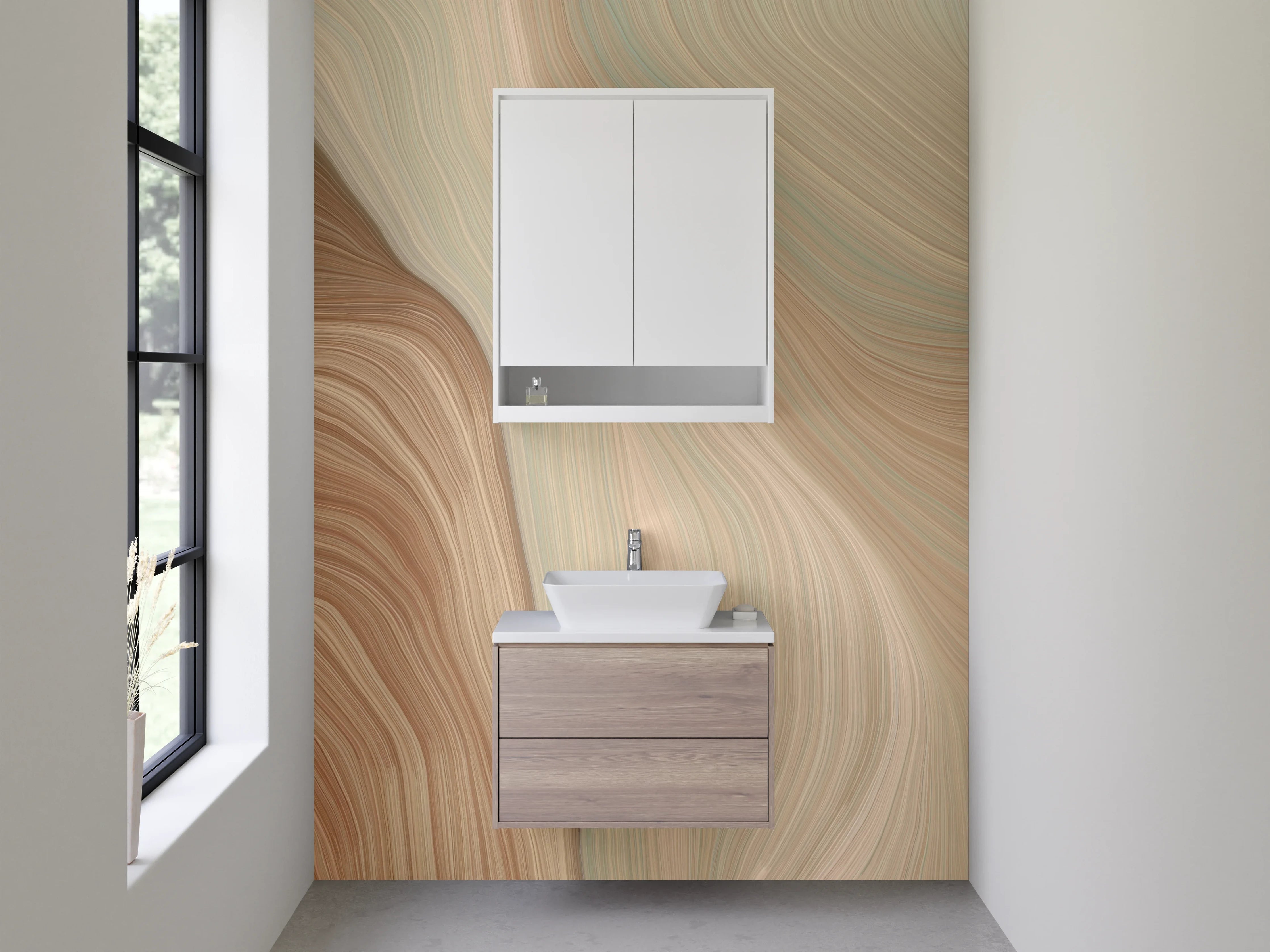 Waschbecken-Rückwand - Abstraktes Beige-Braun Wandmotiv