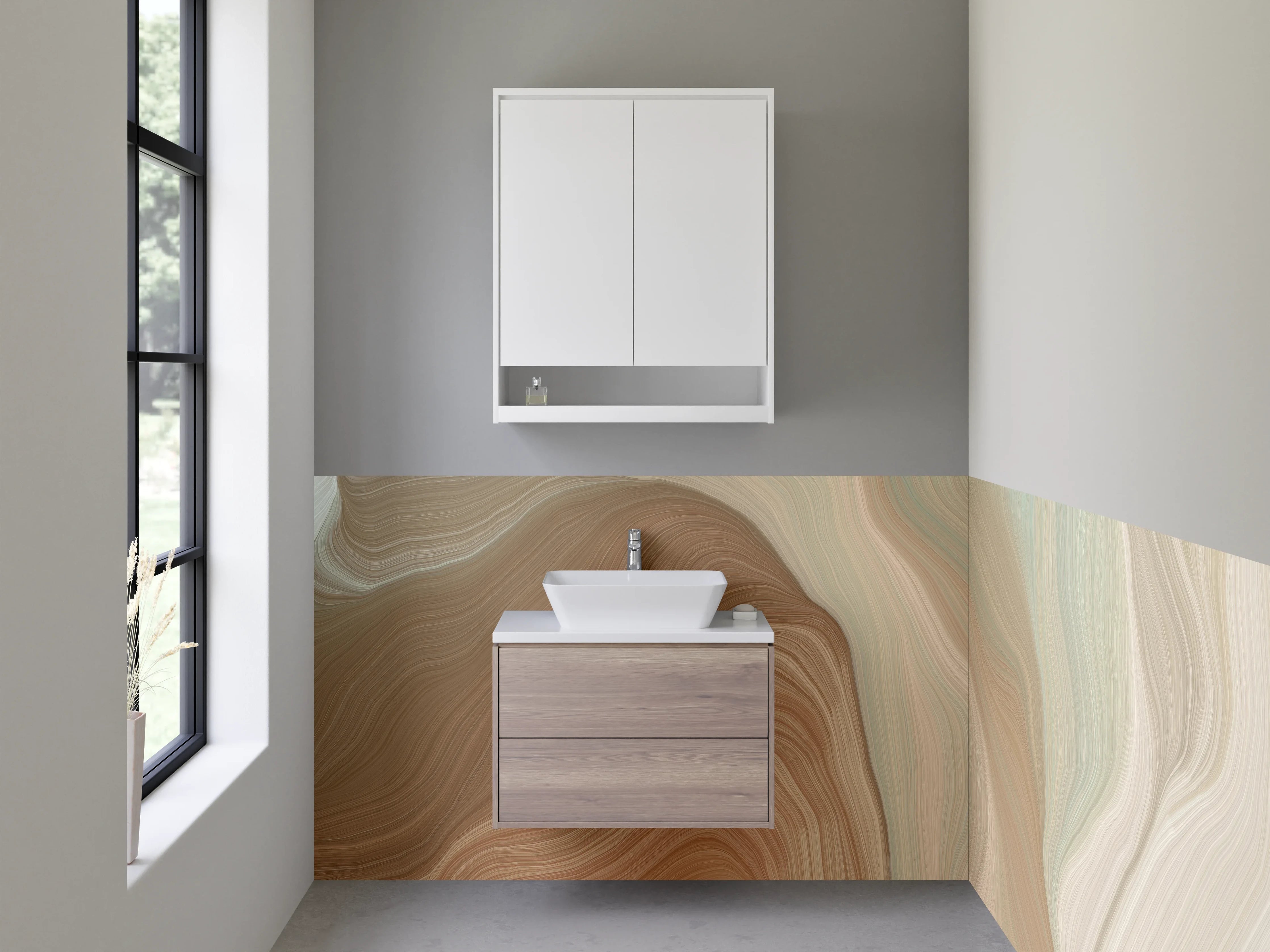 Waschbecken-Rückwand - Abstraktes Beige-Braun Wandmotiv