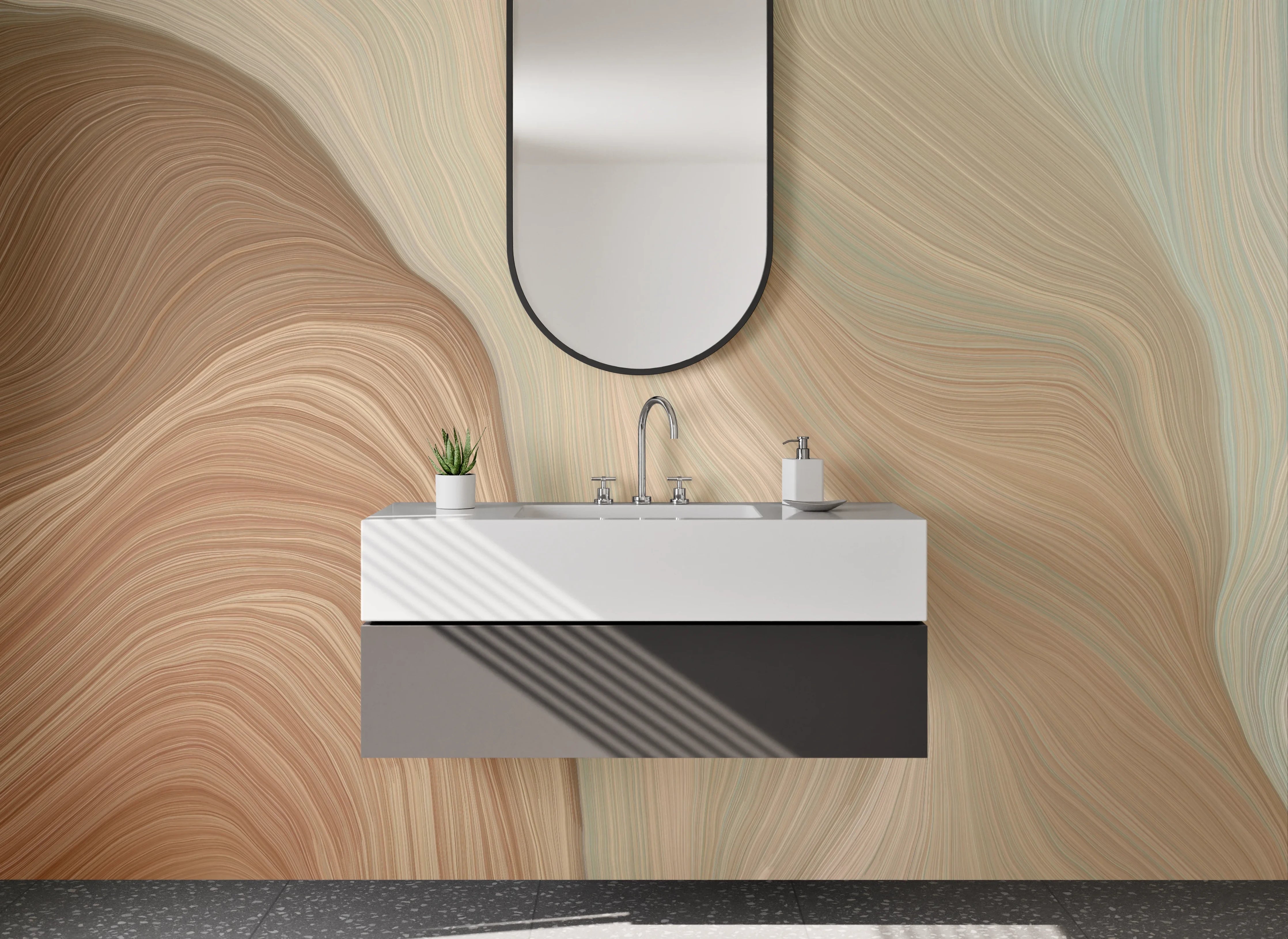 Waschbecken-Rückwand - Abstraktes Beige-Braun Wandmotiv