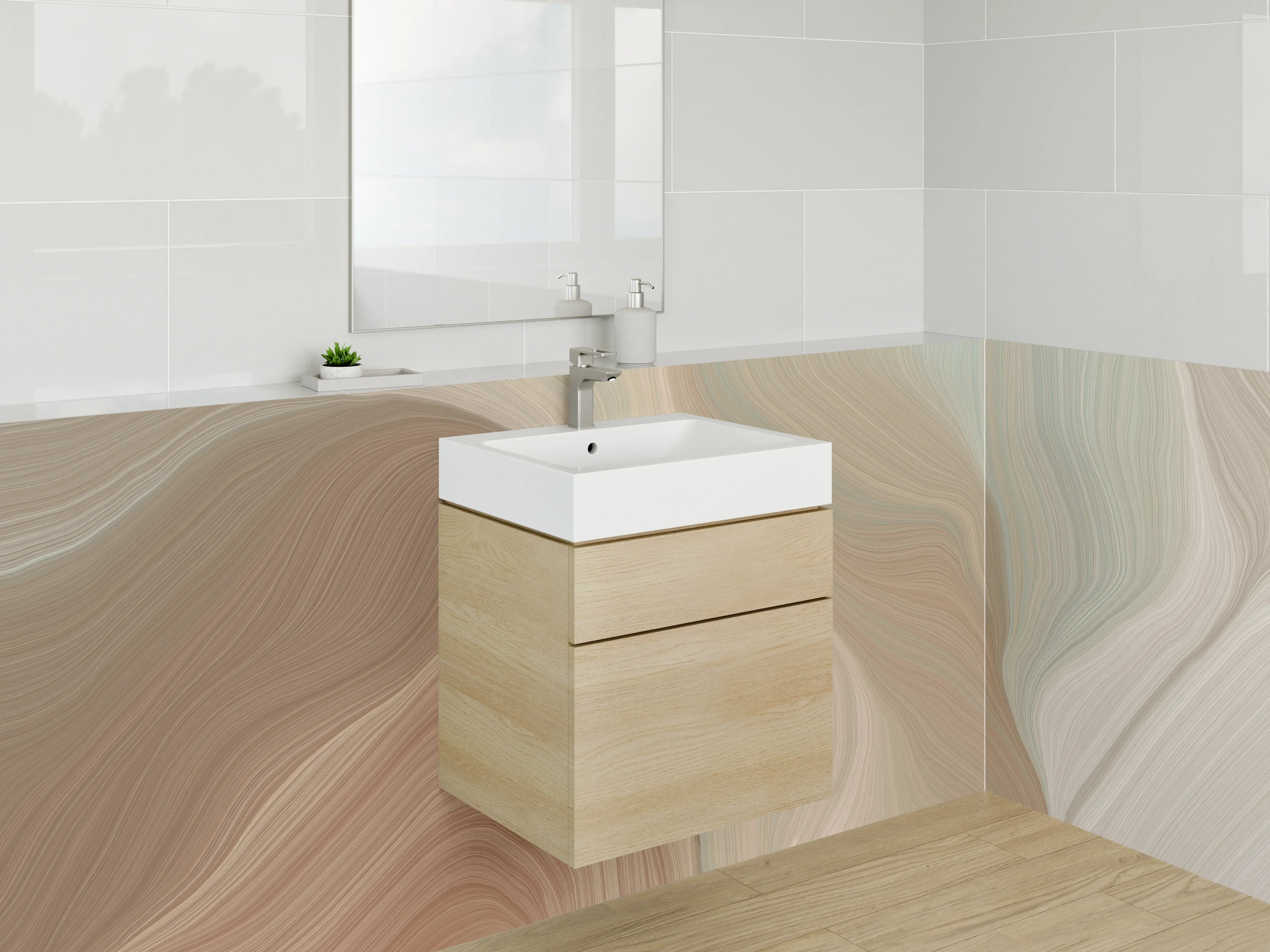 Waschbecken-Rückwand - Abstraktes Beige-Braun Wandmotiv