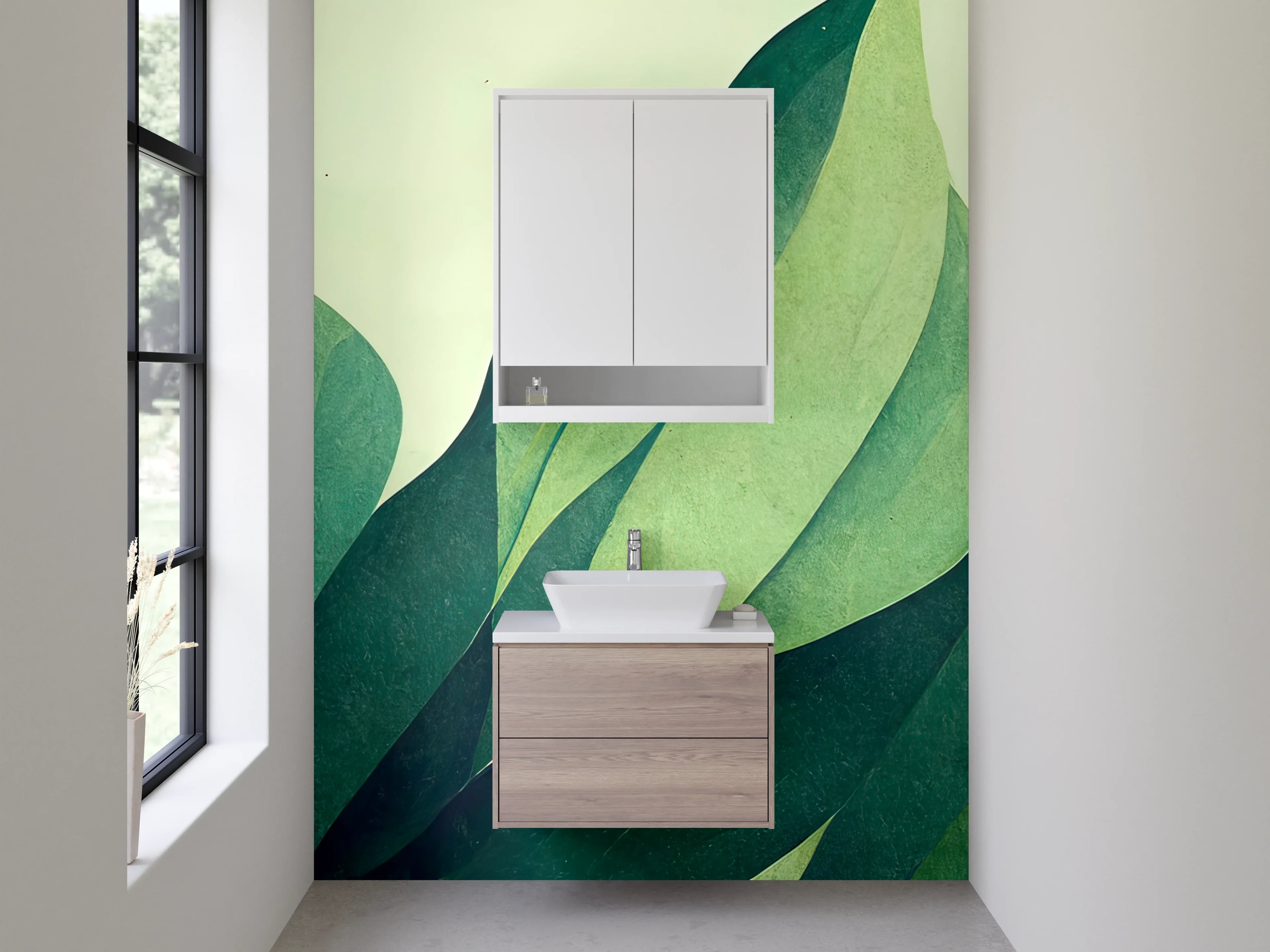 Waschbecken-Rückwand - Abstraktes Blätter-Design in Grüntönen