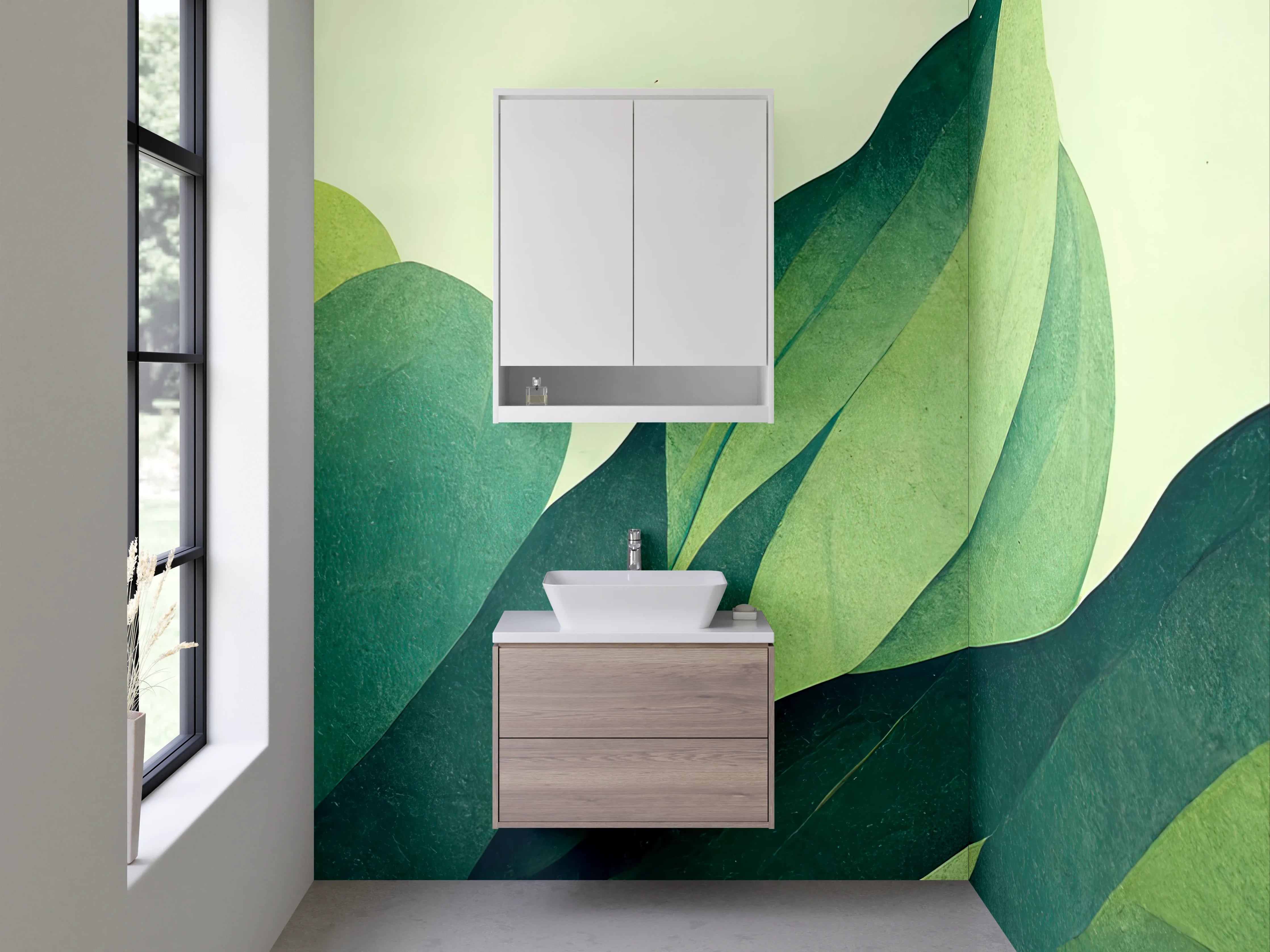 Waschbecken-Rückwand - Abstraktes Blätter-Design in Grüntönen