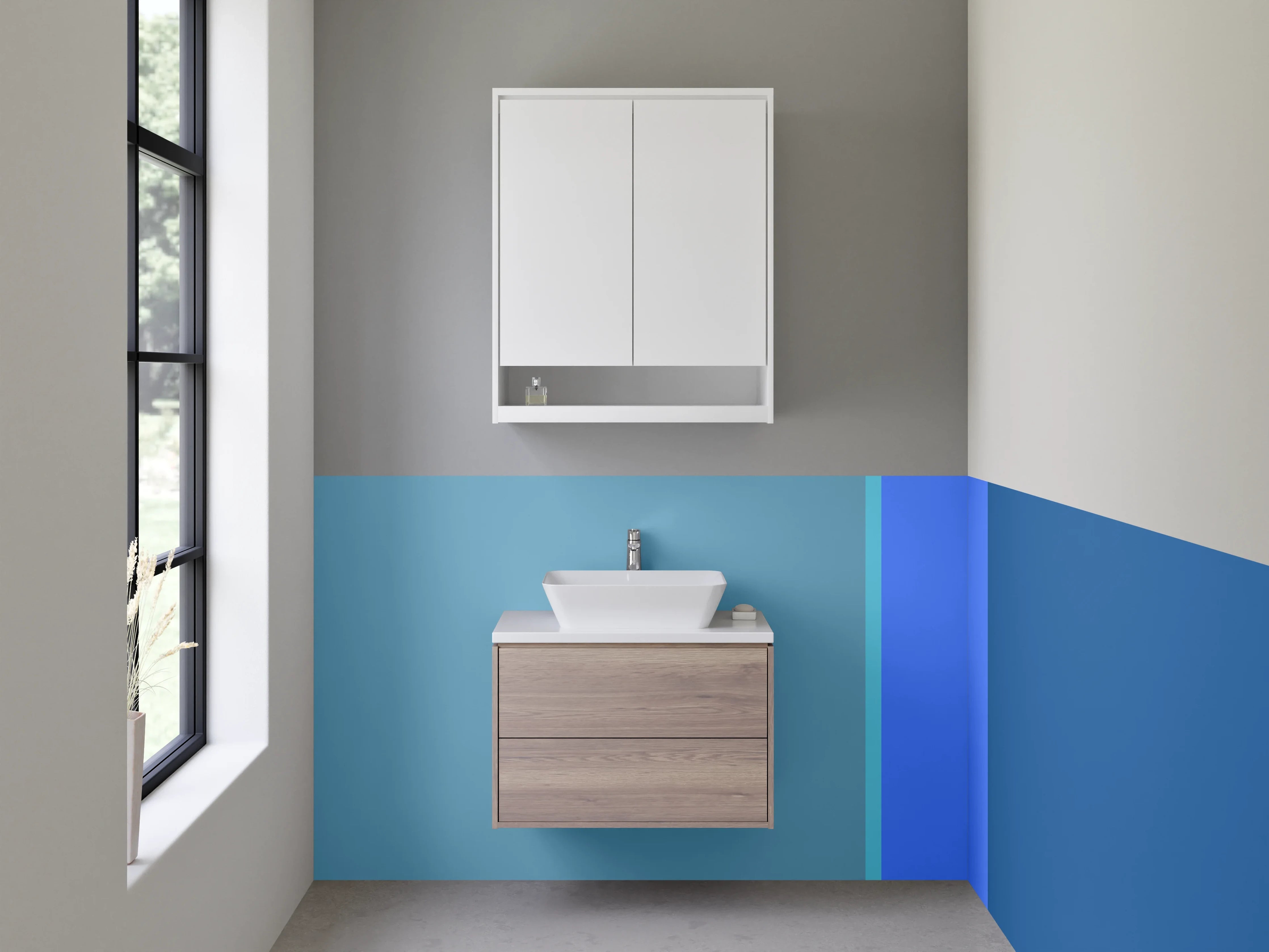 Waschbecken-Rückwand - Abstraktes Blau Linien Modern