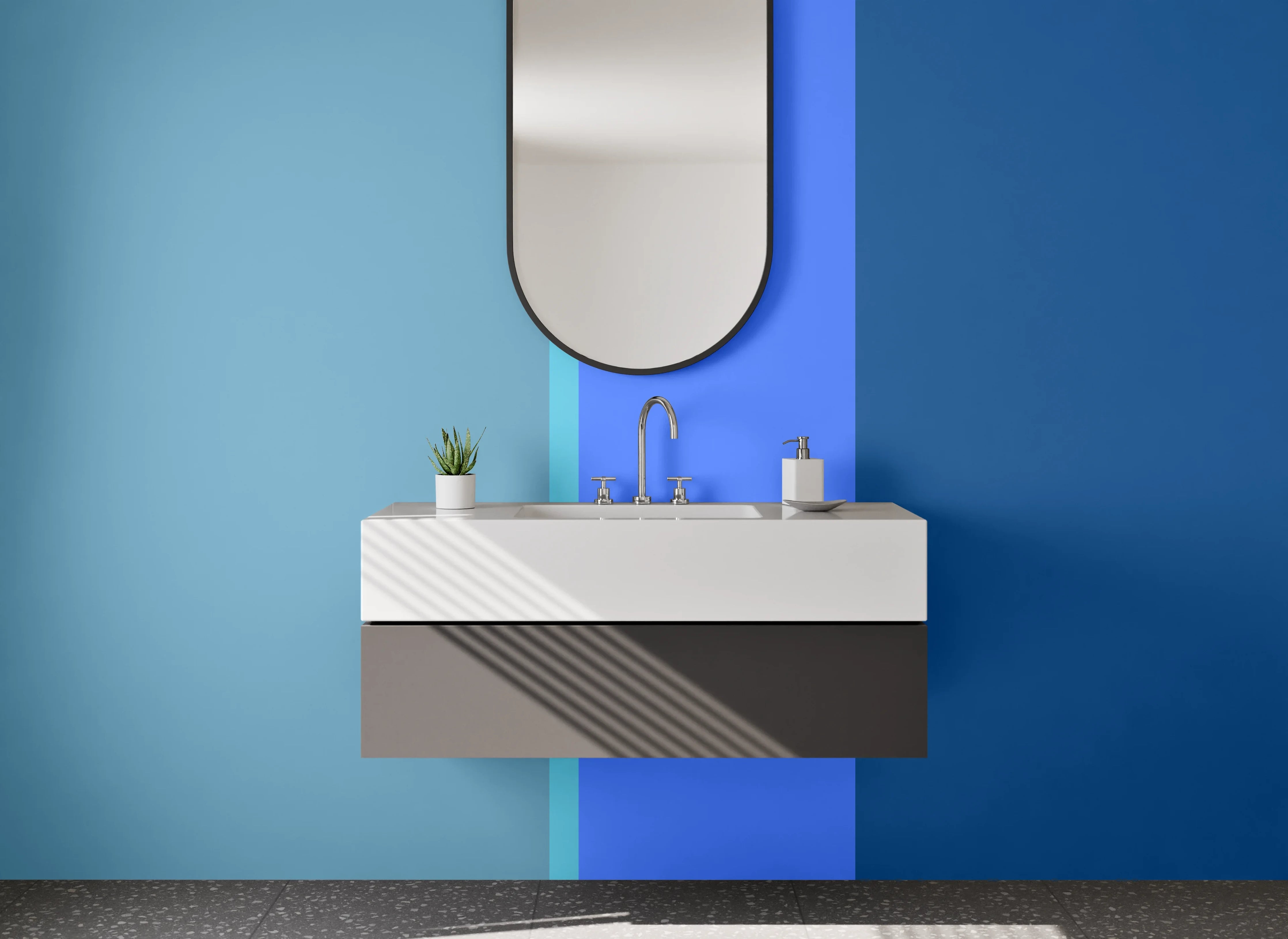 Waschbecken-Rückwand - Abstraktes Blau Linien Modern