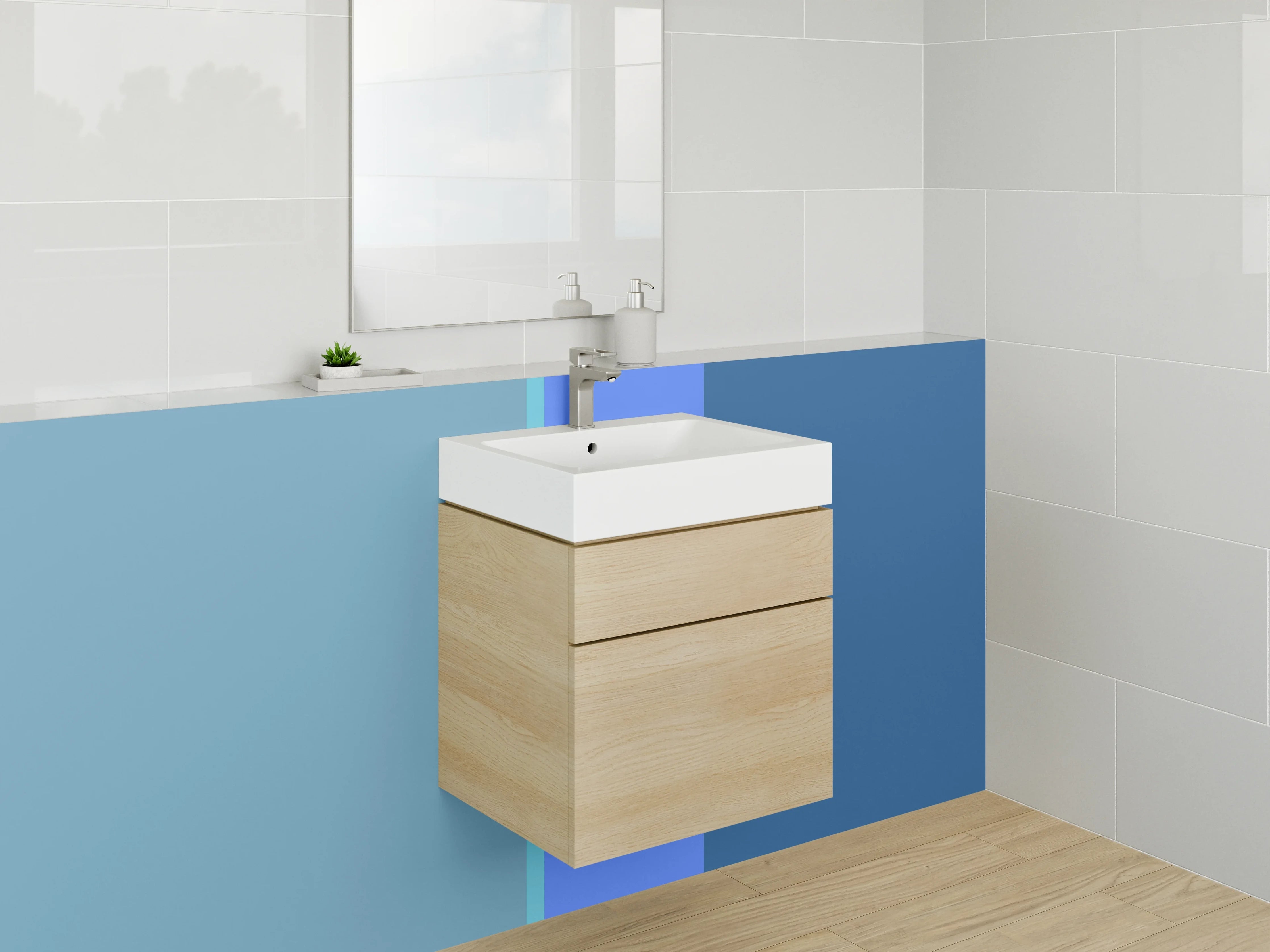 Waschbecken-Rückwand - Abstraktes Blau Linien Modern