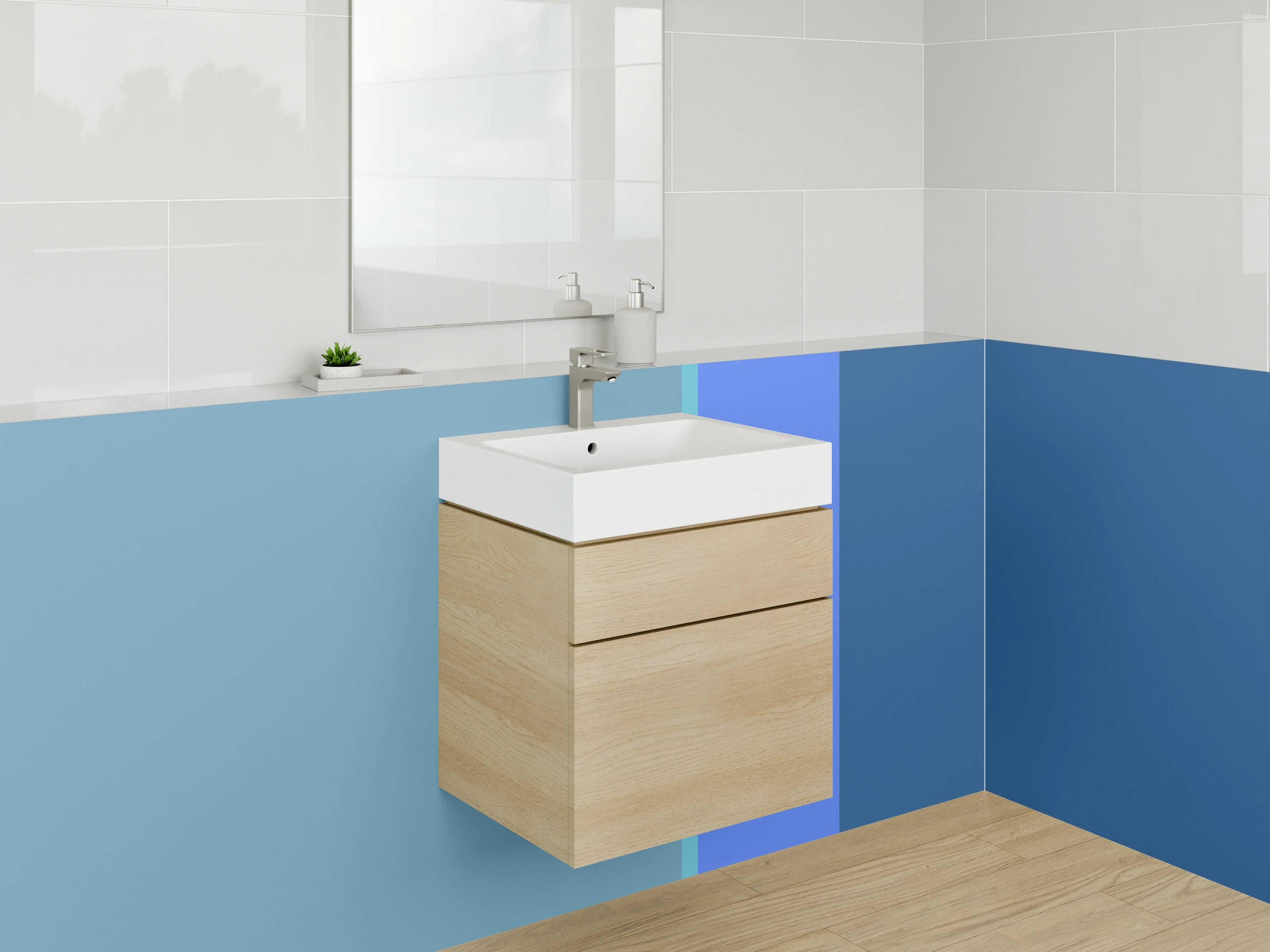 Waschbecken-Rückwand - Abstraktes Blau Linien Modern