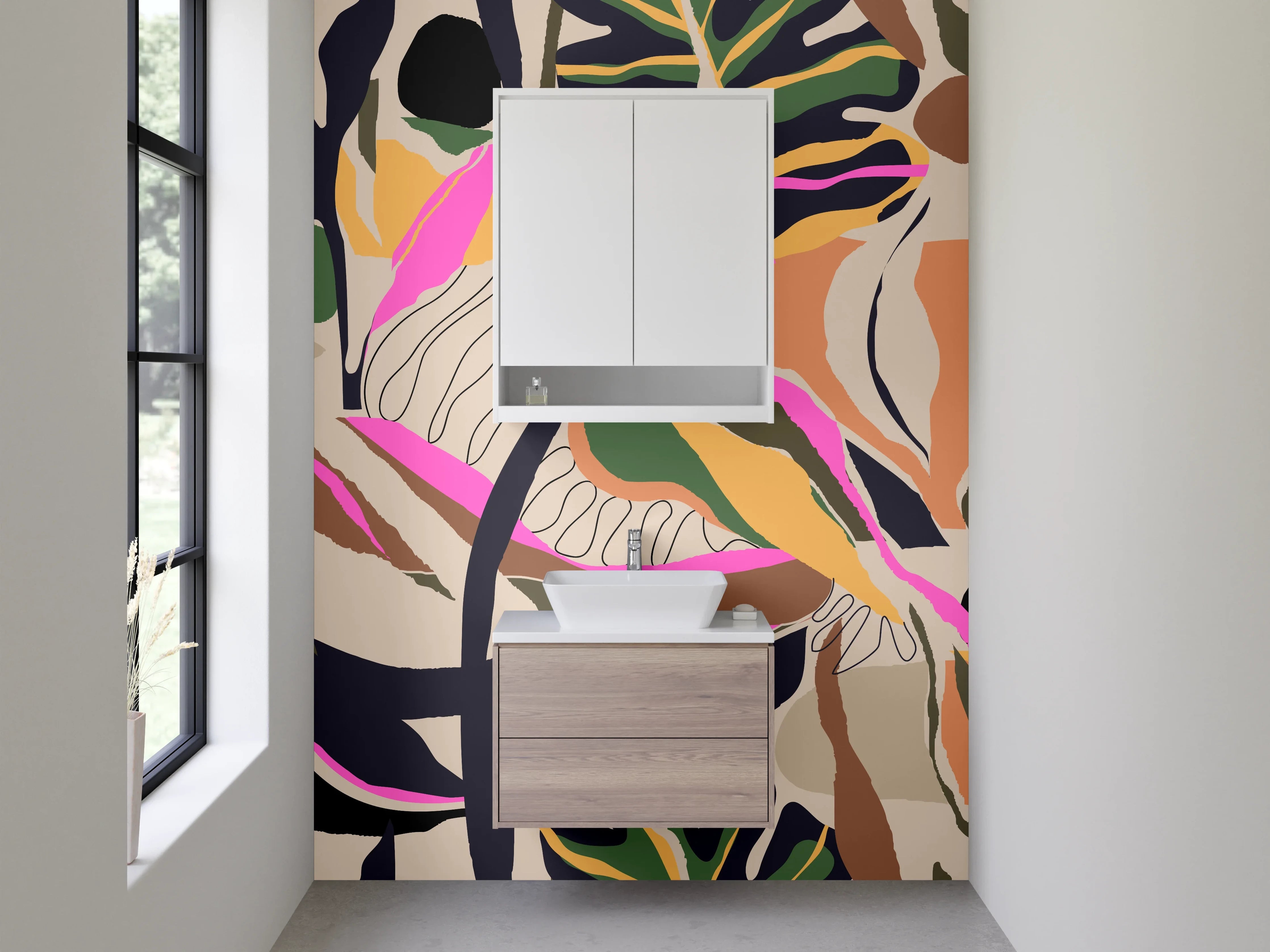 Waschbecken-Rückwand - Abstraktes Dschungel-Muster bunt modern