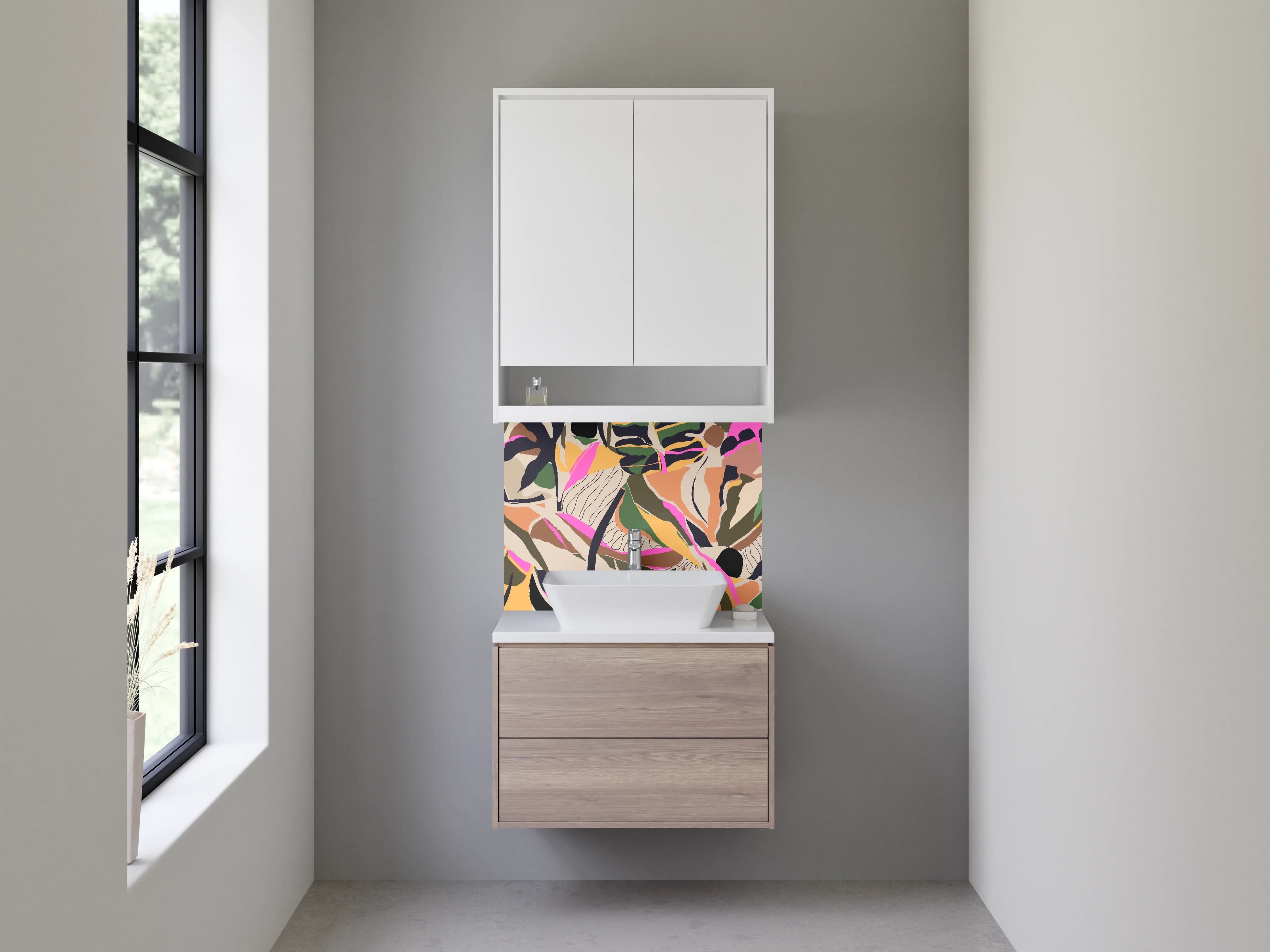 Waschbecken-Rückwand - Abstraktes Dschungel-Muster bunt modern