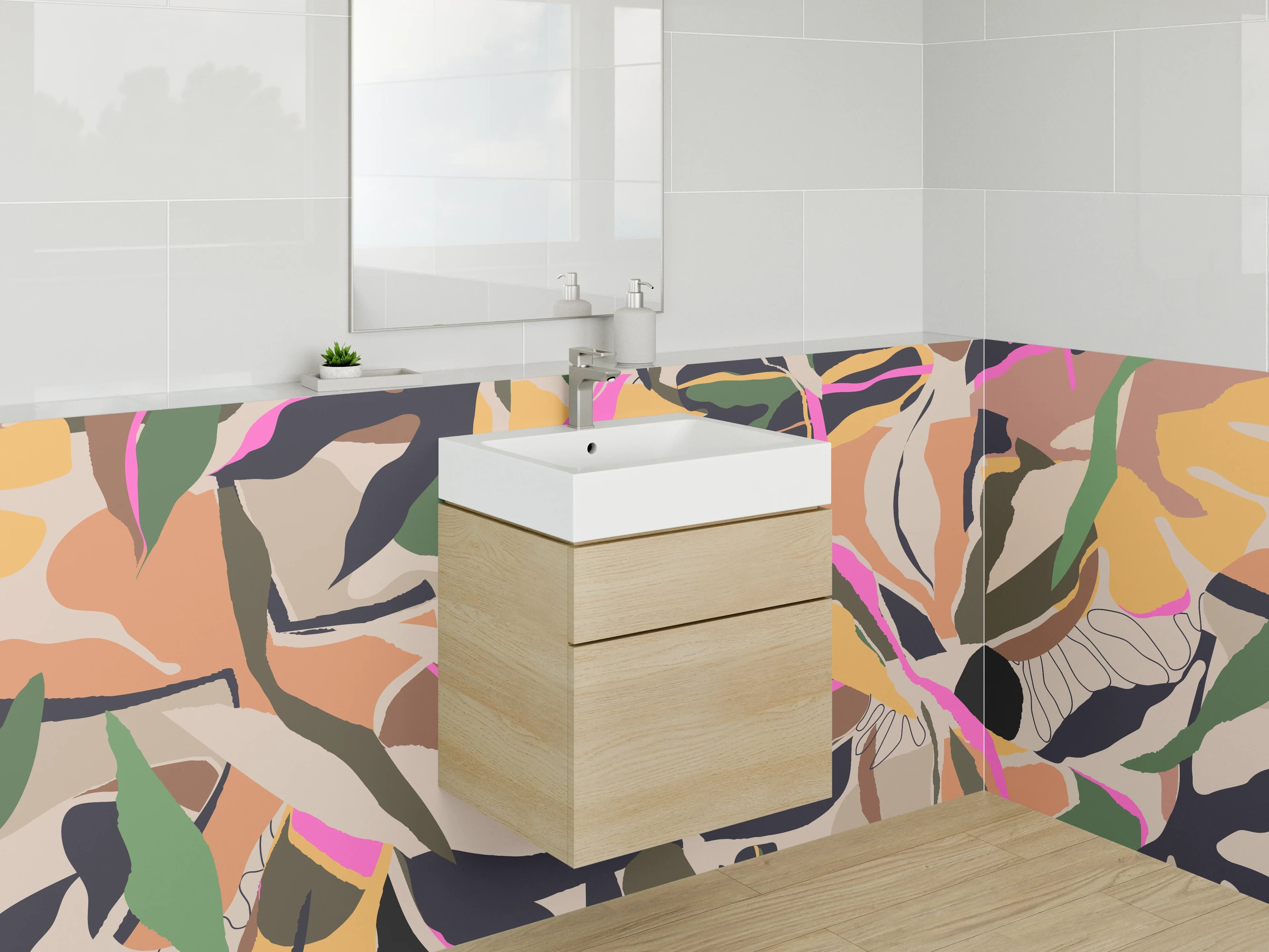 Waschbecken-Rückwand - Abstraktes Dschungel-Muster bunt modern