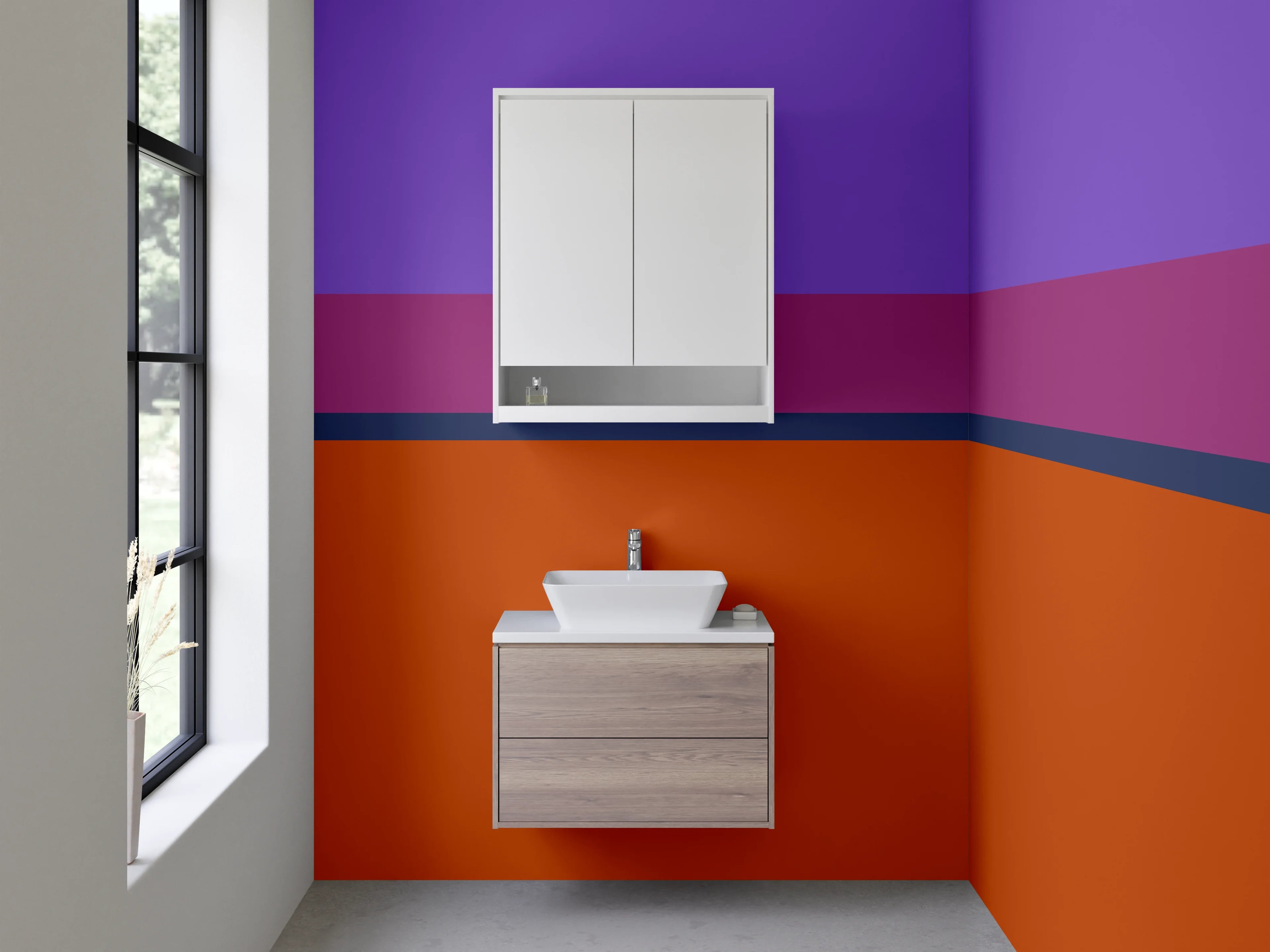 Waschbecken-Rückwand - Abstraktes Farbenspiel mit Lila, Braun und Grau