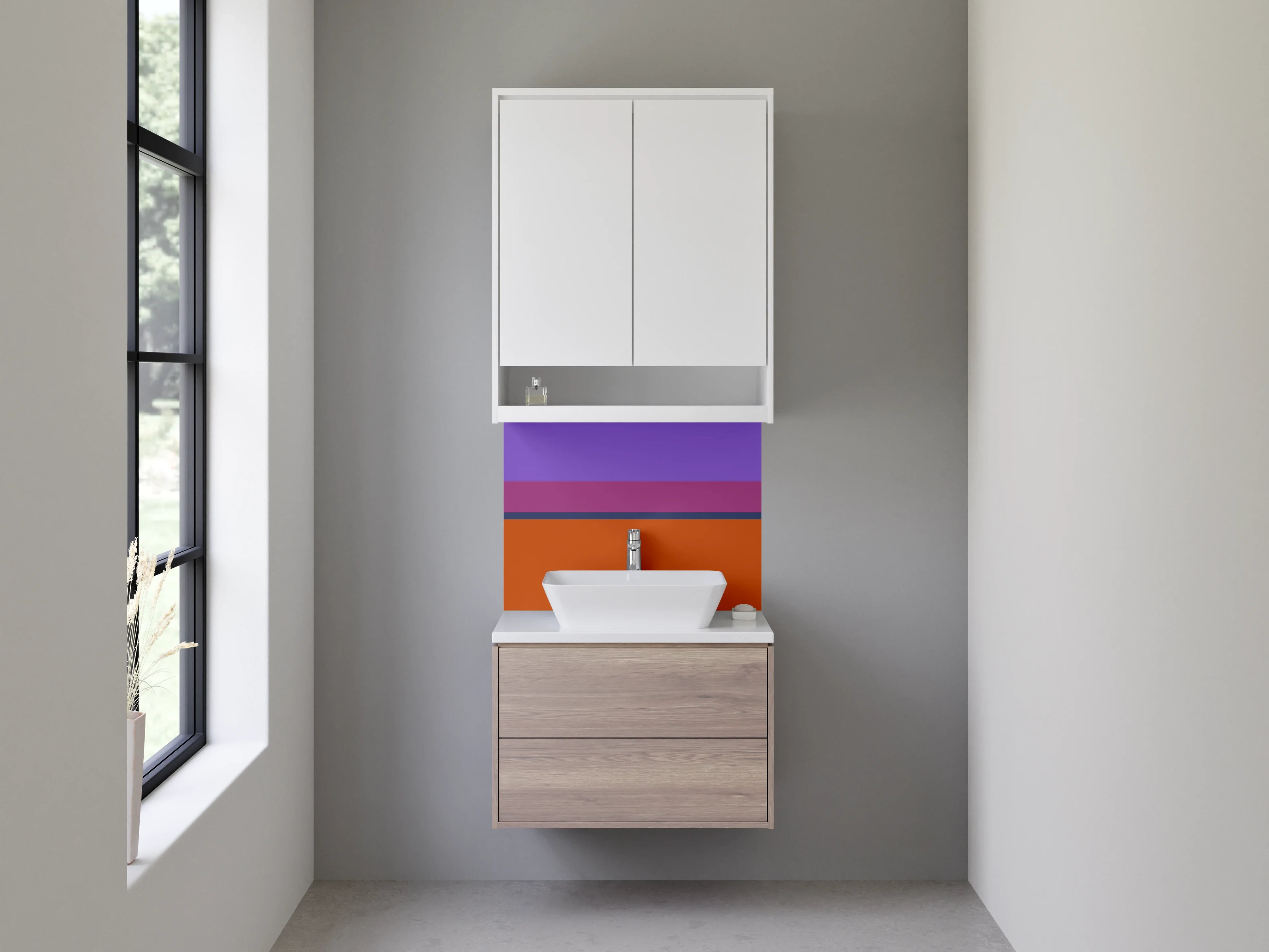 Waschbecken-Rückwand - Abstraktes Farbenspiel mit Lila, Braun und Grau