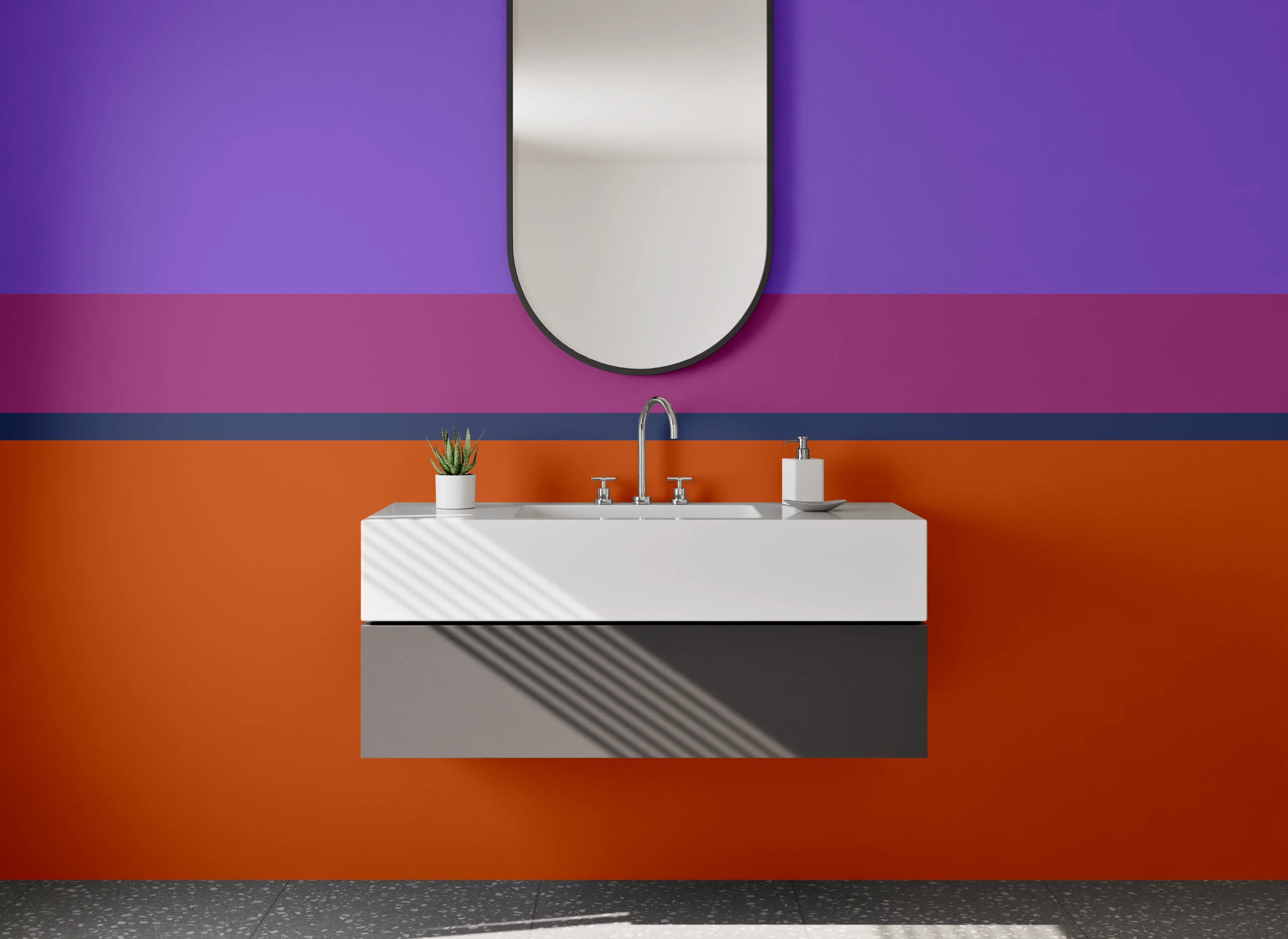 Waschbecken-Rückwand - Abstraktes Farbenspiel mit Lila, Braun und Grau