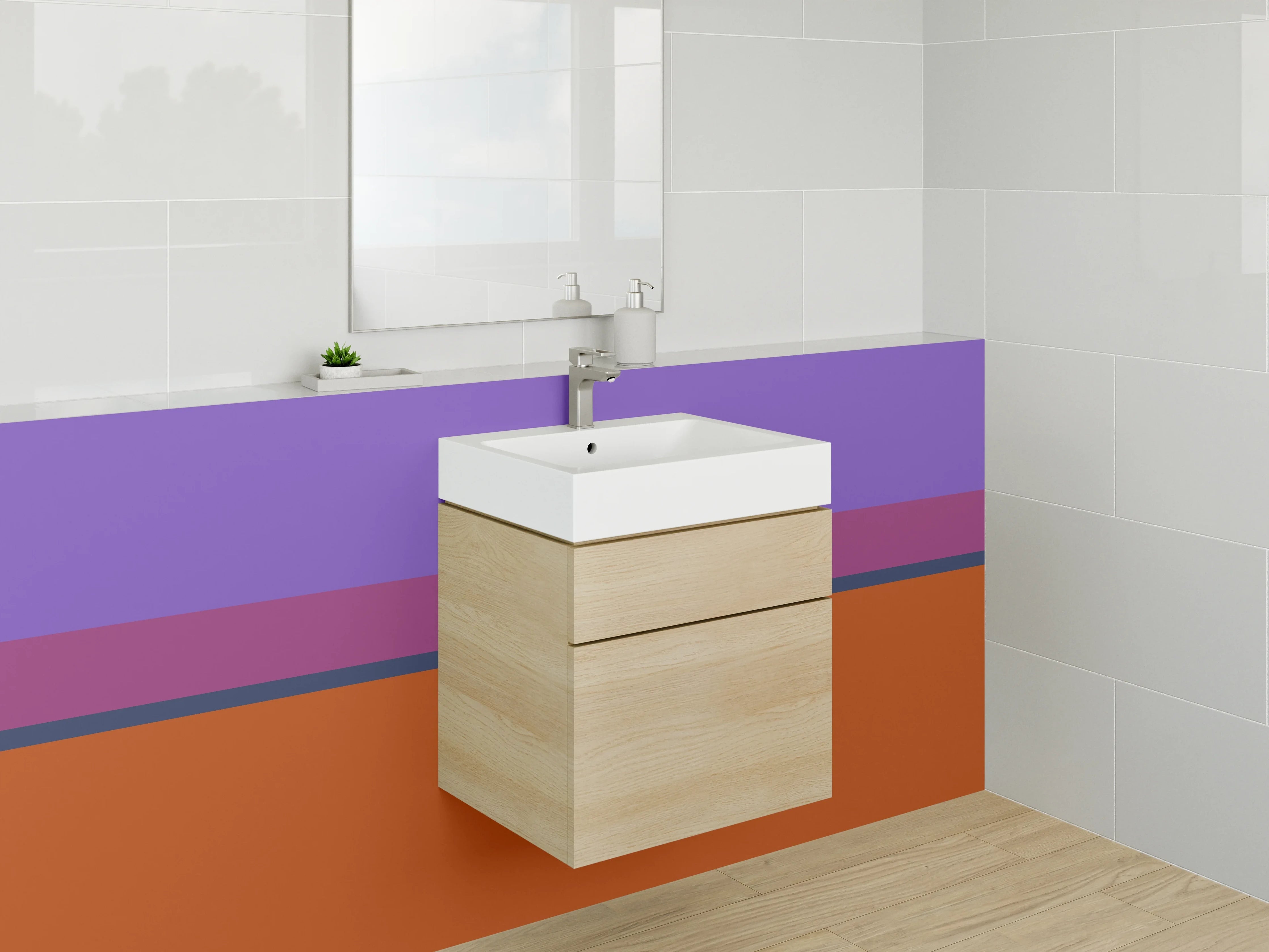 Waschbecken-Rückwand - Abstraktes Farbenspiel mit Lila, Braun und Grau