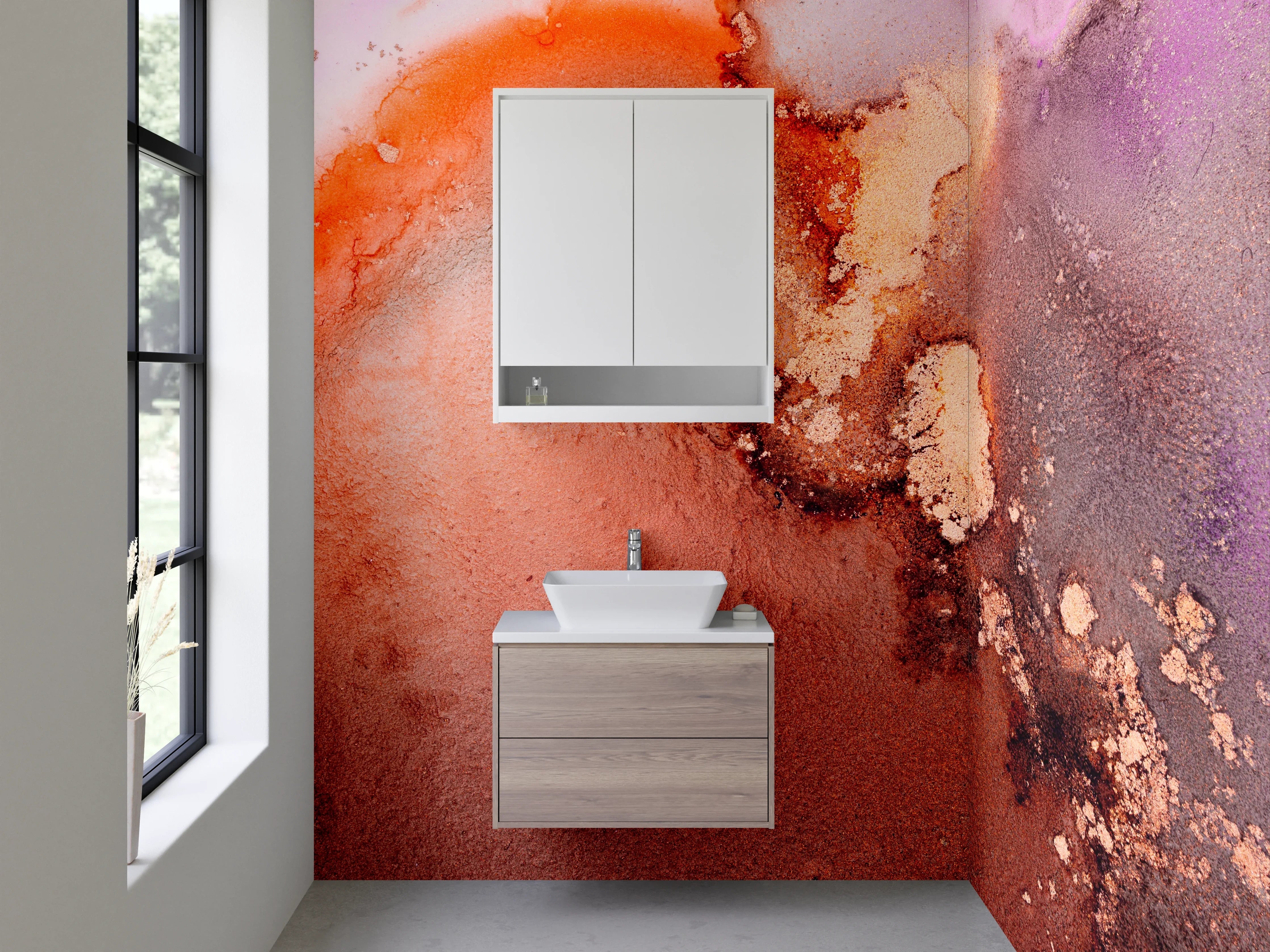 Waschbecken-Rückwand - Abstraktes Farbspiel Braun Lila Rot