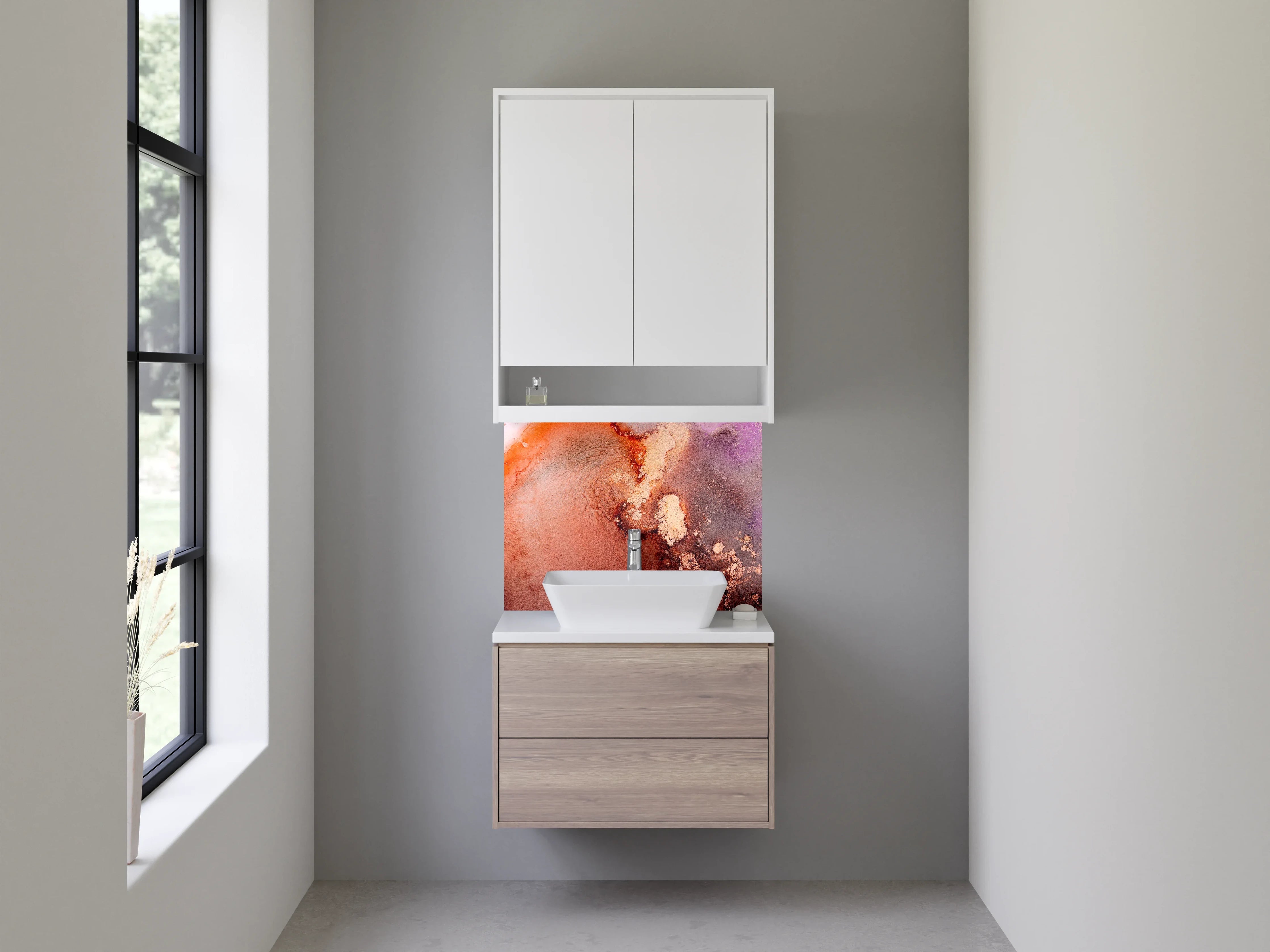 Waschbecken-Rückwand - Abstraktes Farbspiel Braun Lila Rot