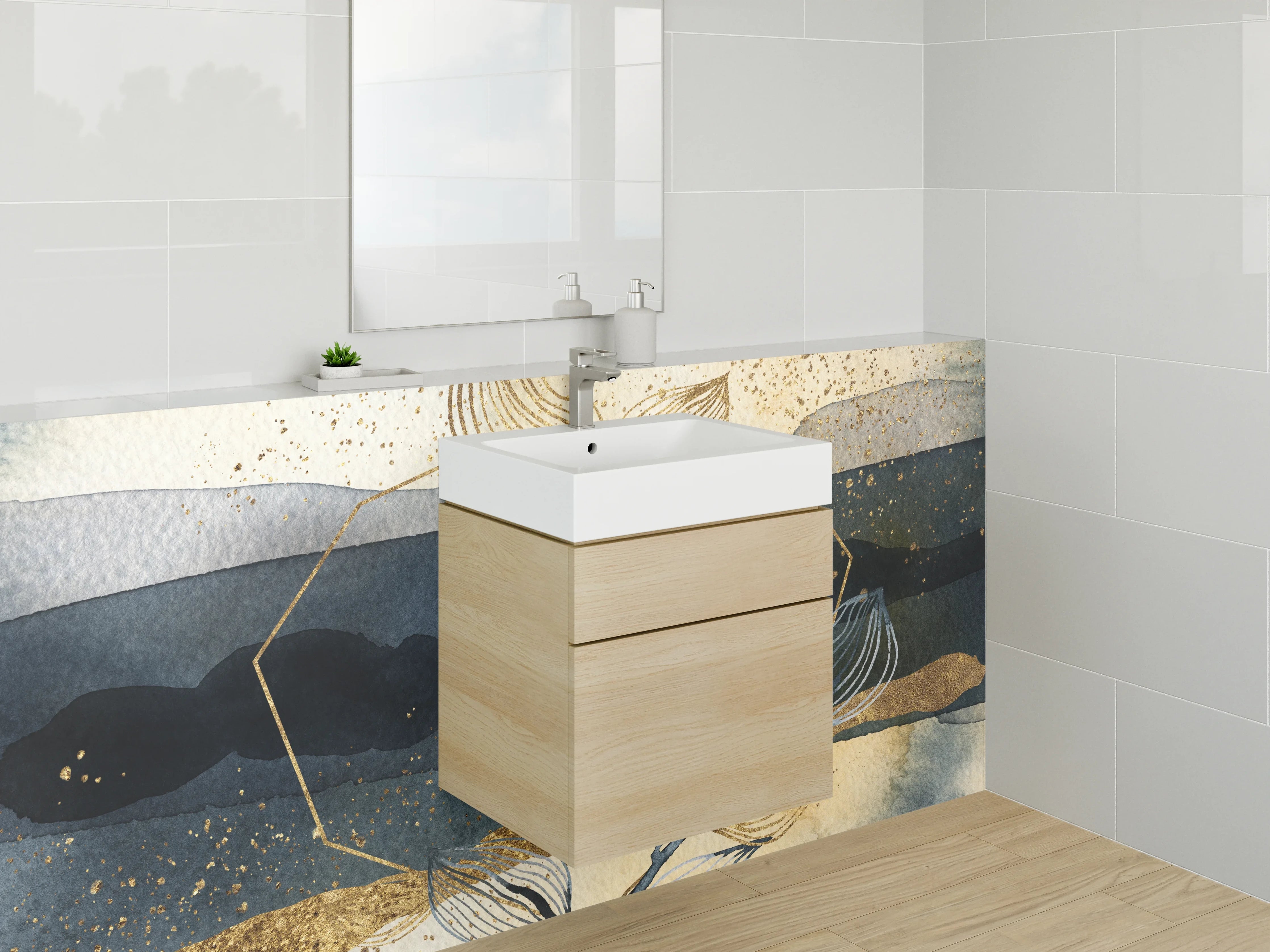 Waschbecken-Rückwand - Abstraktes Gold Aquarell Design