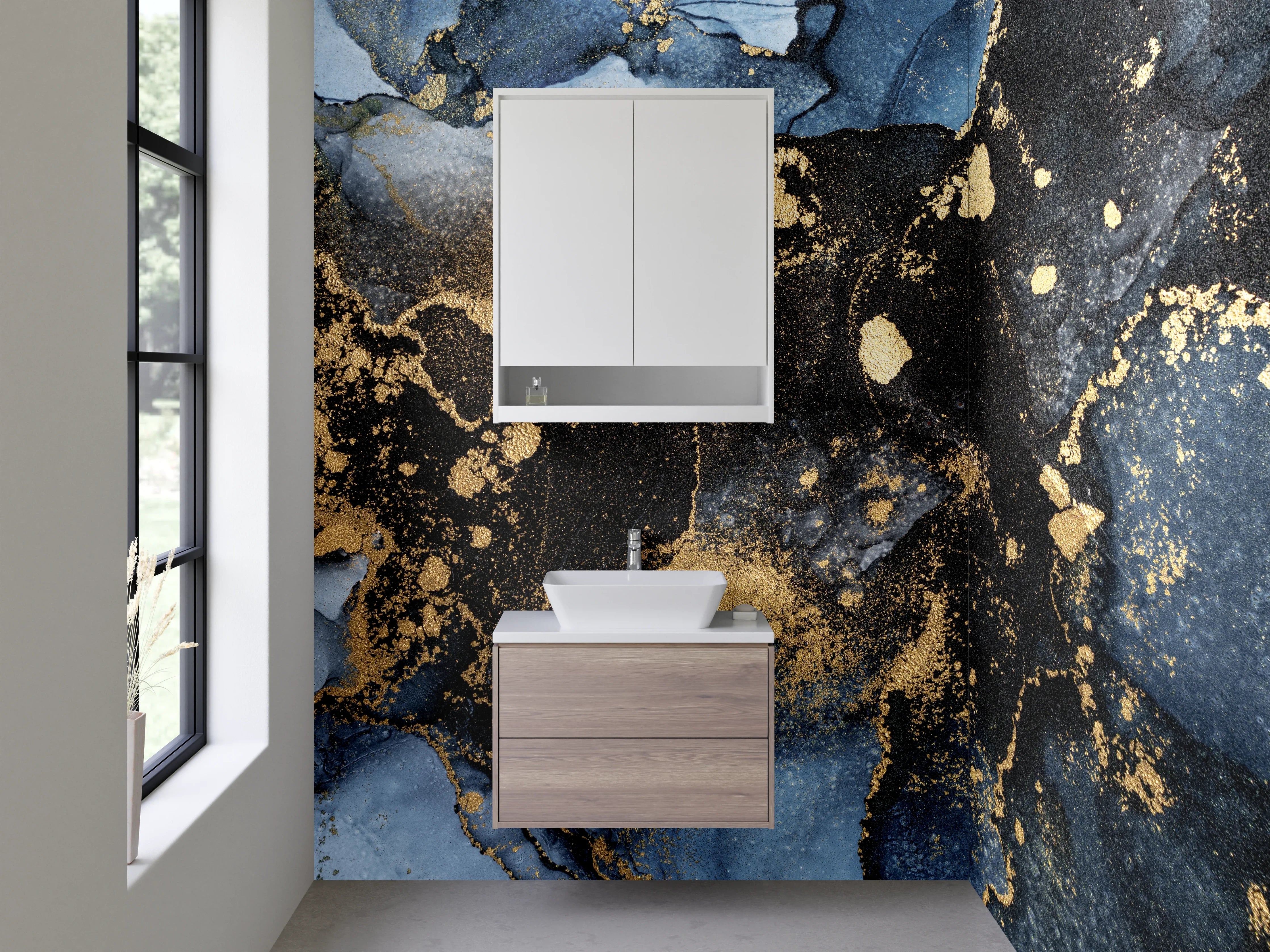 Waschbecken-Rückwand - Abstraktes Gold-Marmor Design