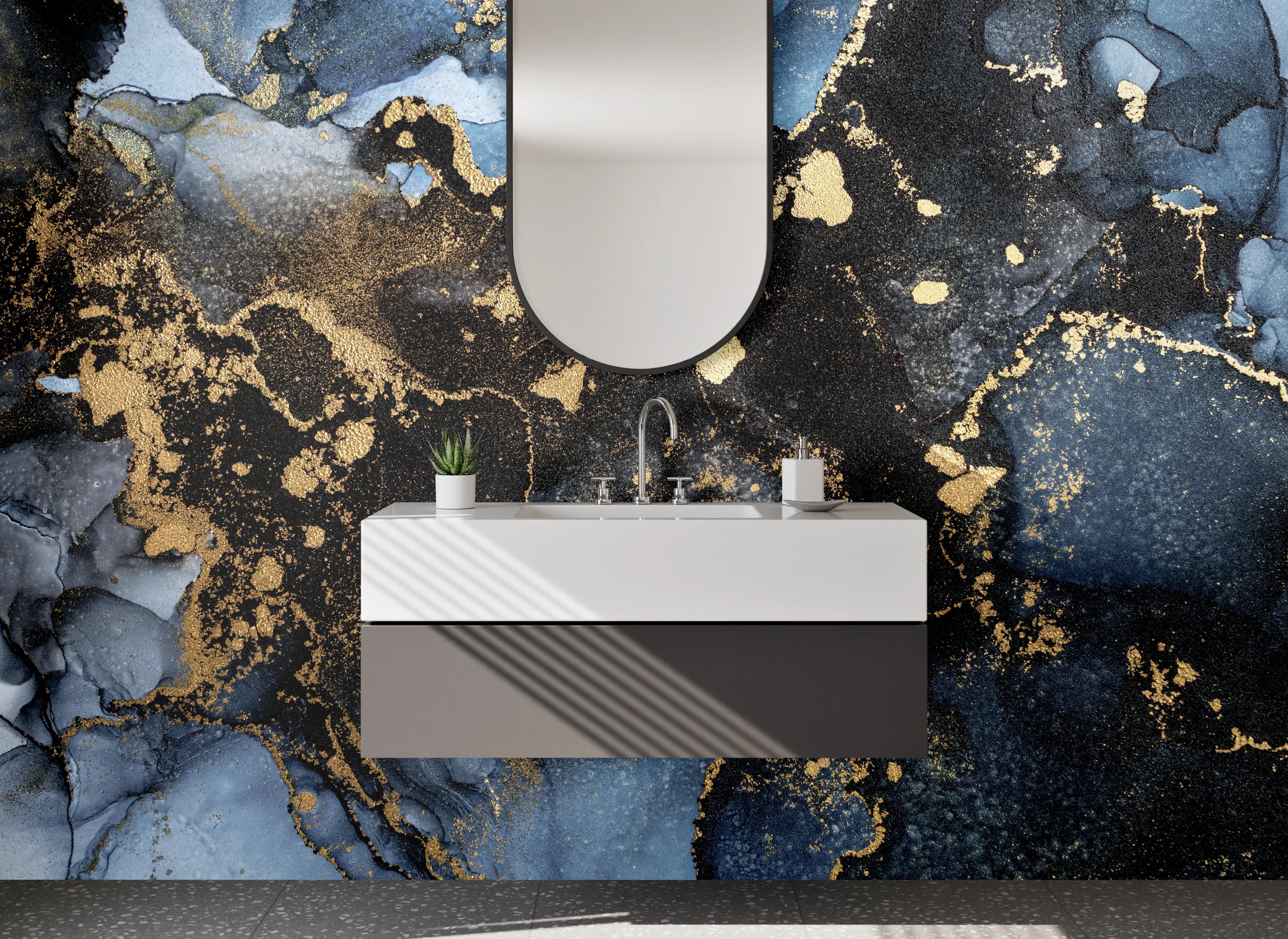 Waschbecken-Rückwand - Abstraktes Gold-Marmor Design