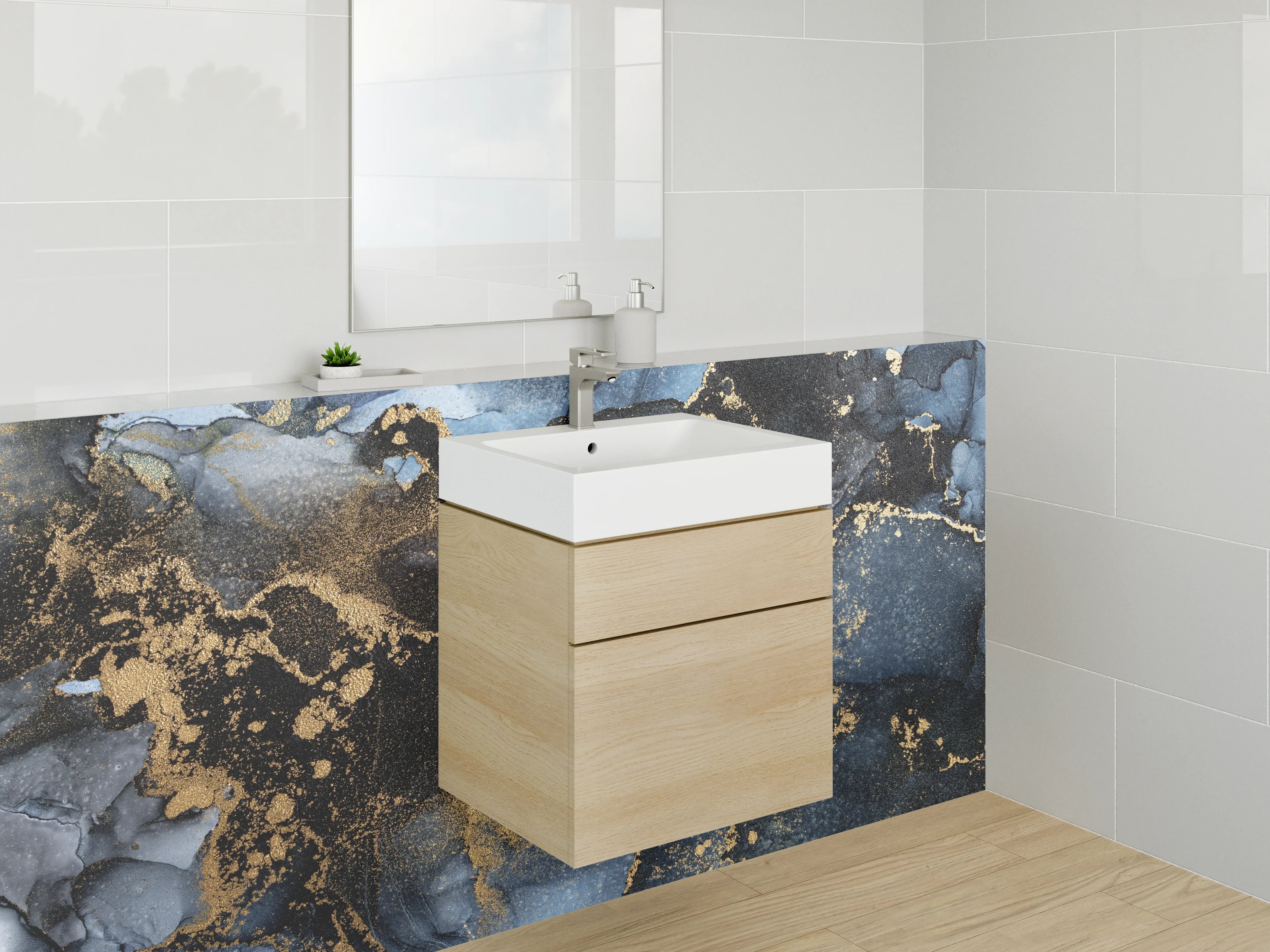 Waschbecken-Rückwand - Abstraktes Gold-Marmor Design