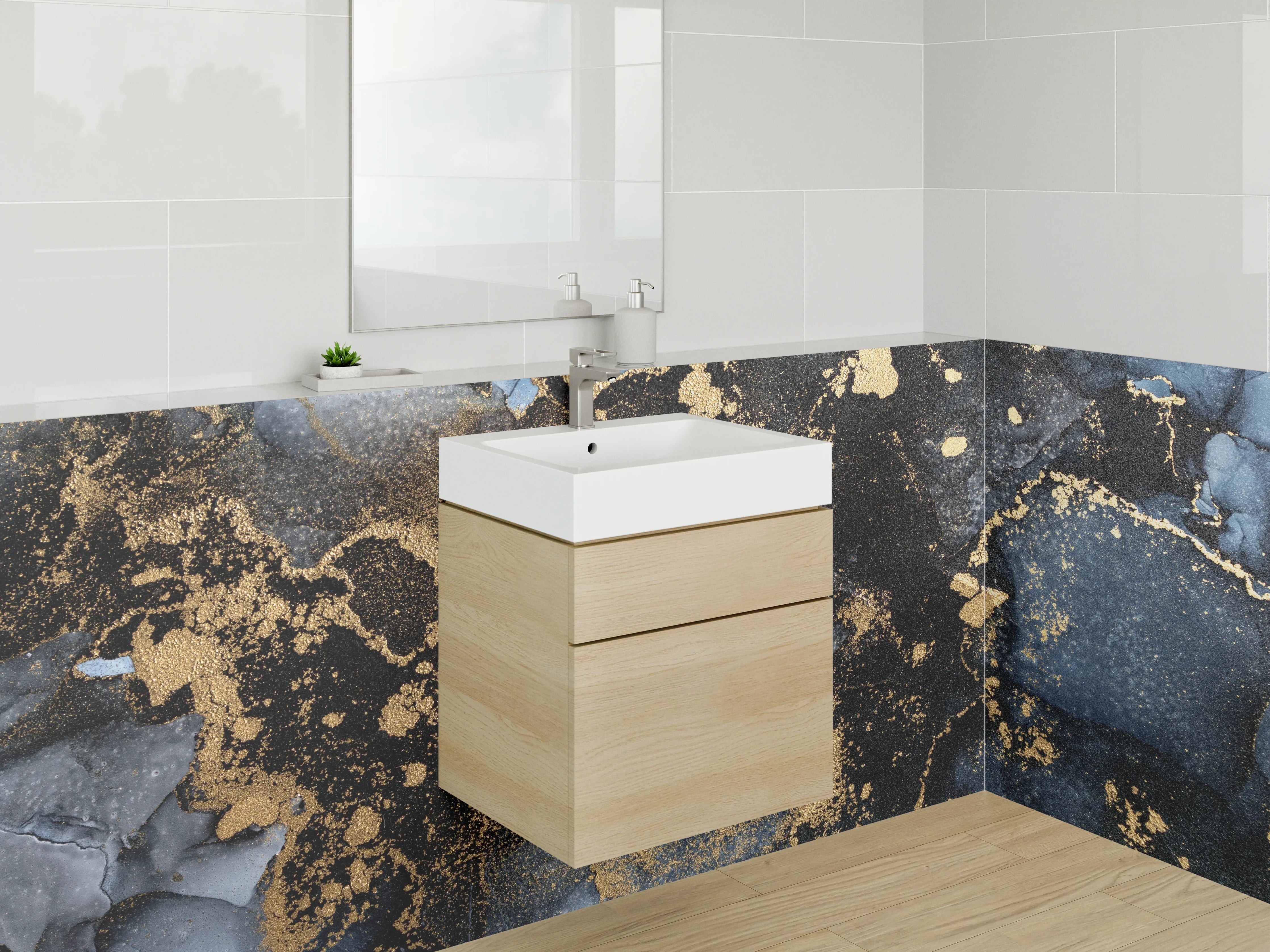 Waschbecken-Rückwand - Abstraktes Gold-Marmor Design