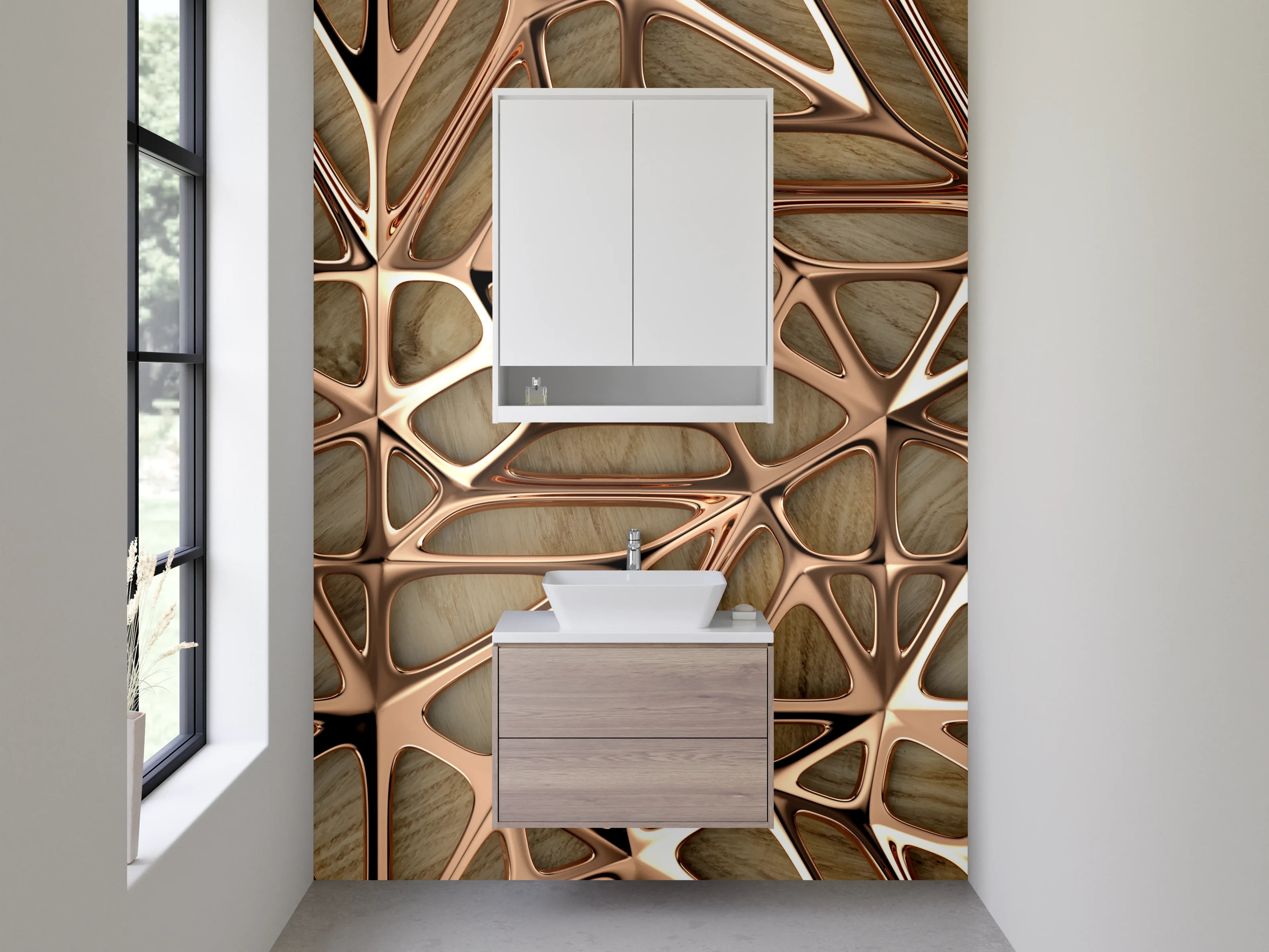 Waschbecken-Rückwand - Abstraktes Holz-Metall-Muster Design