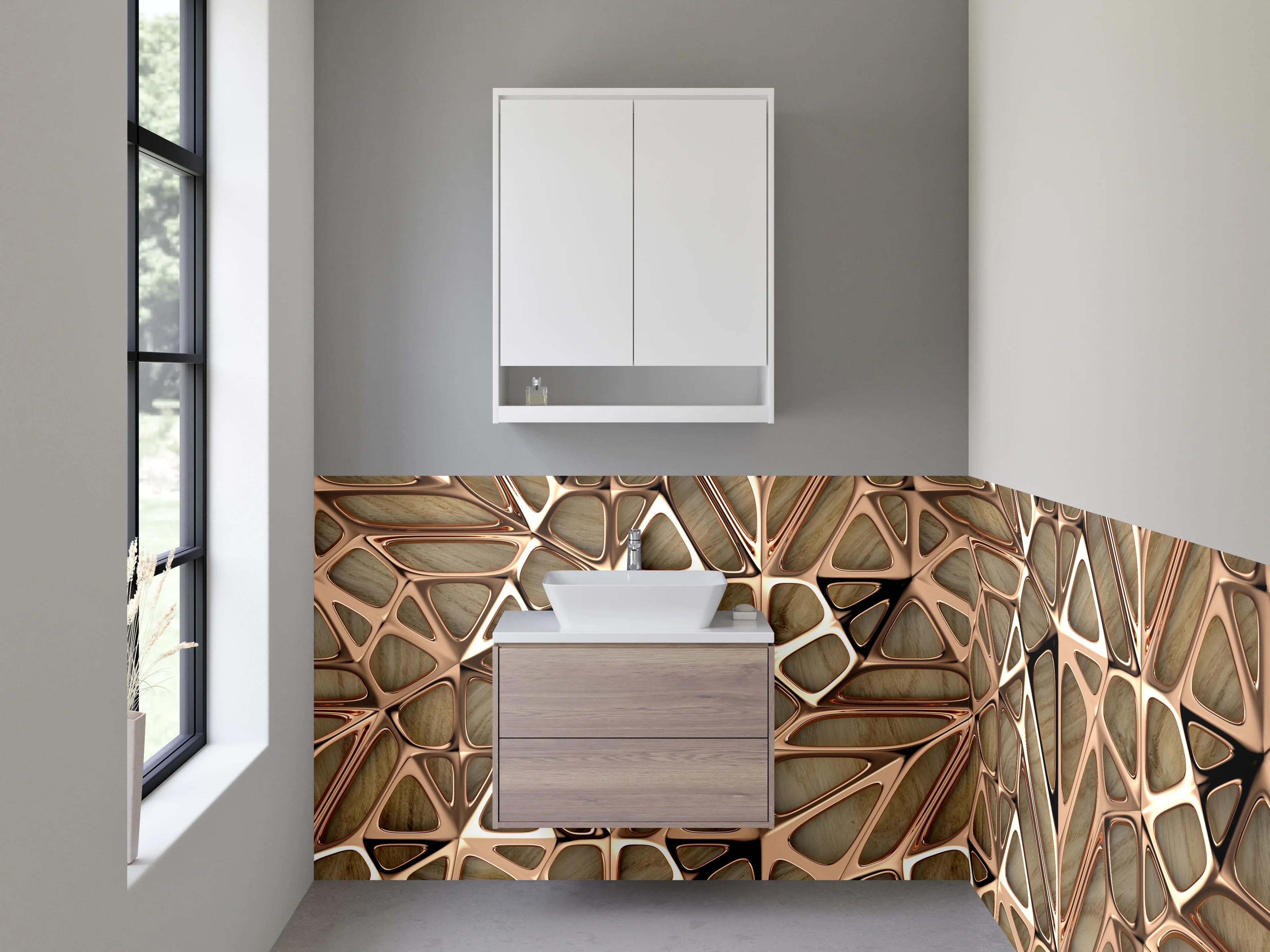 Waschbecken-Rückwand - Abstraktes Holz-Metall-Muster Design