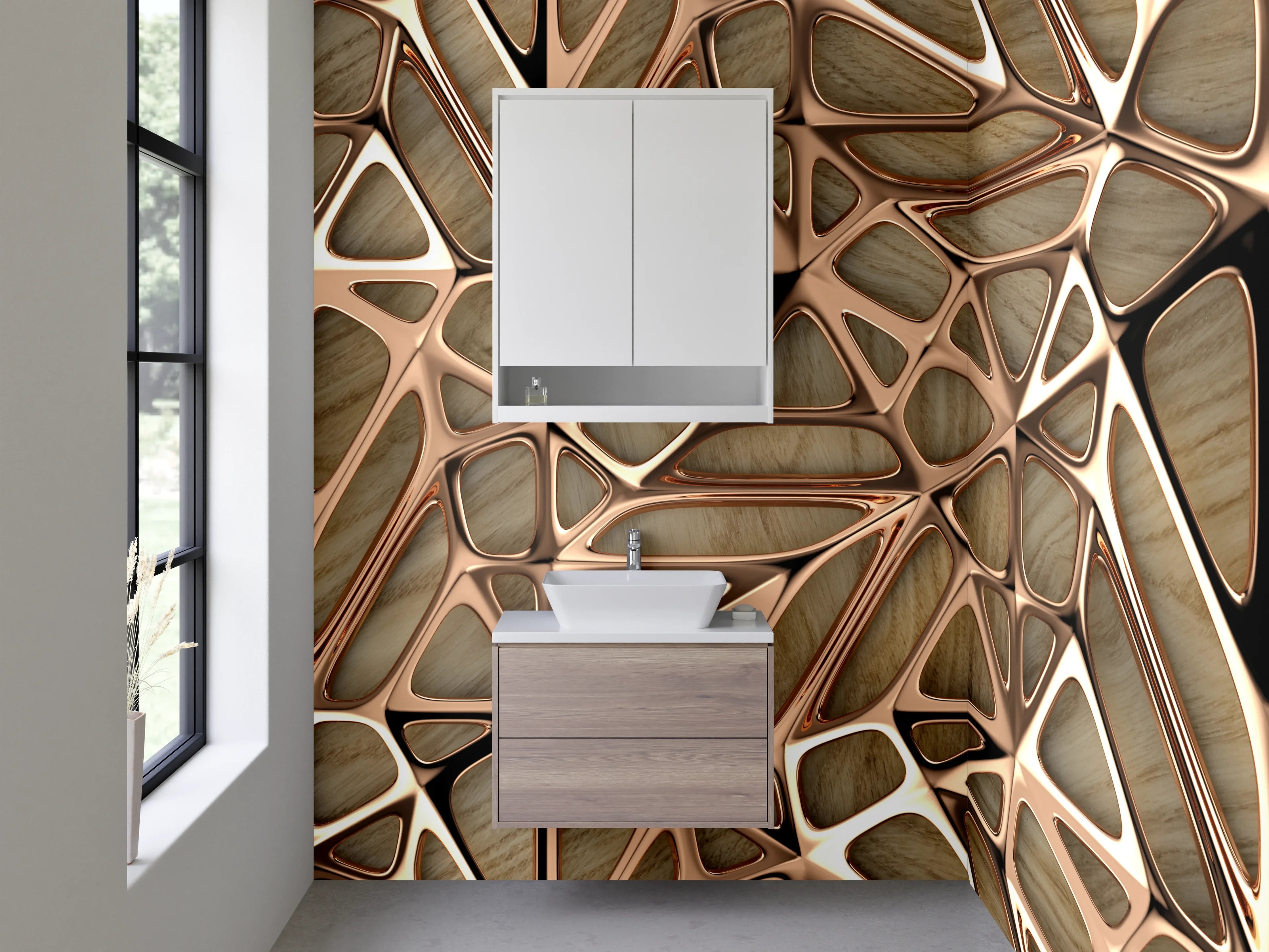 Waschbecken-Rückwand - Abstraktes Holz-Metall-Muster Design