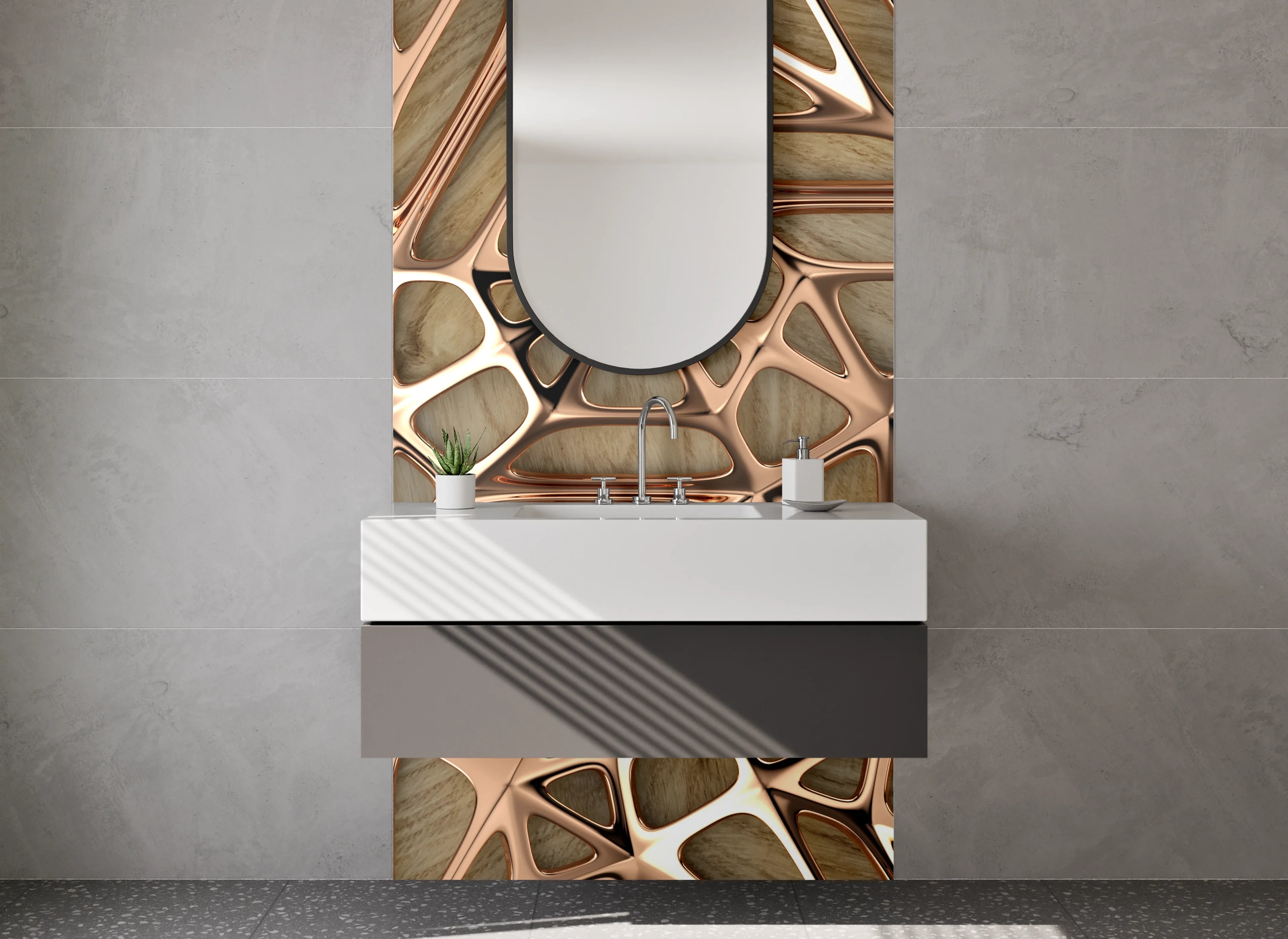 Waschbecken-Rückwand - Abstraktes Holz-Metall-Muster Design
