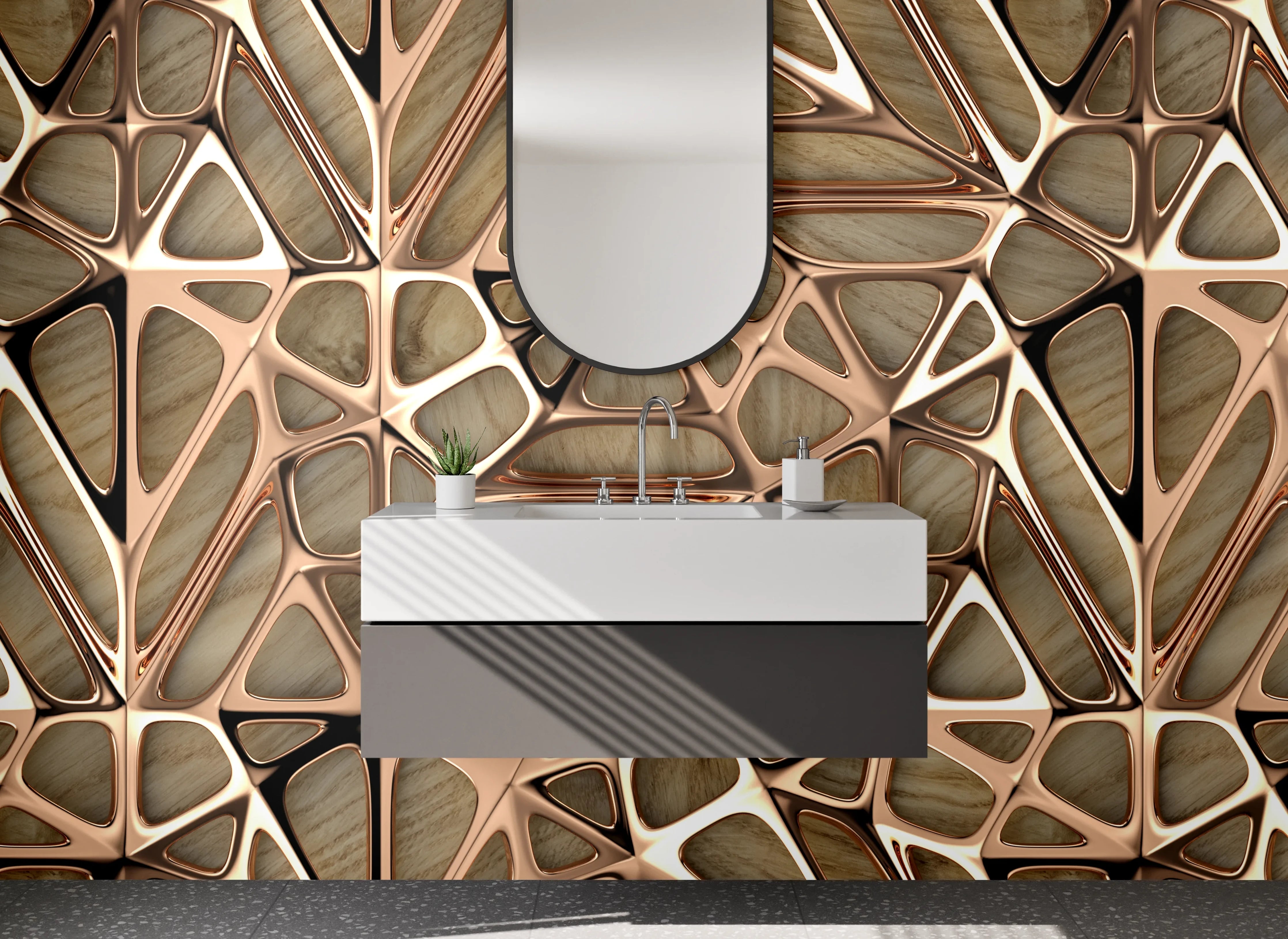 Waschbecken-Rückwand - Abstraktes Holz-Metall-Muster Design