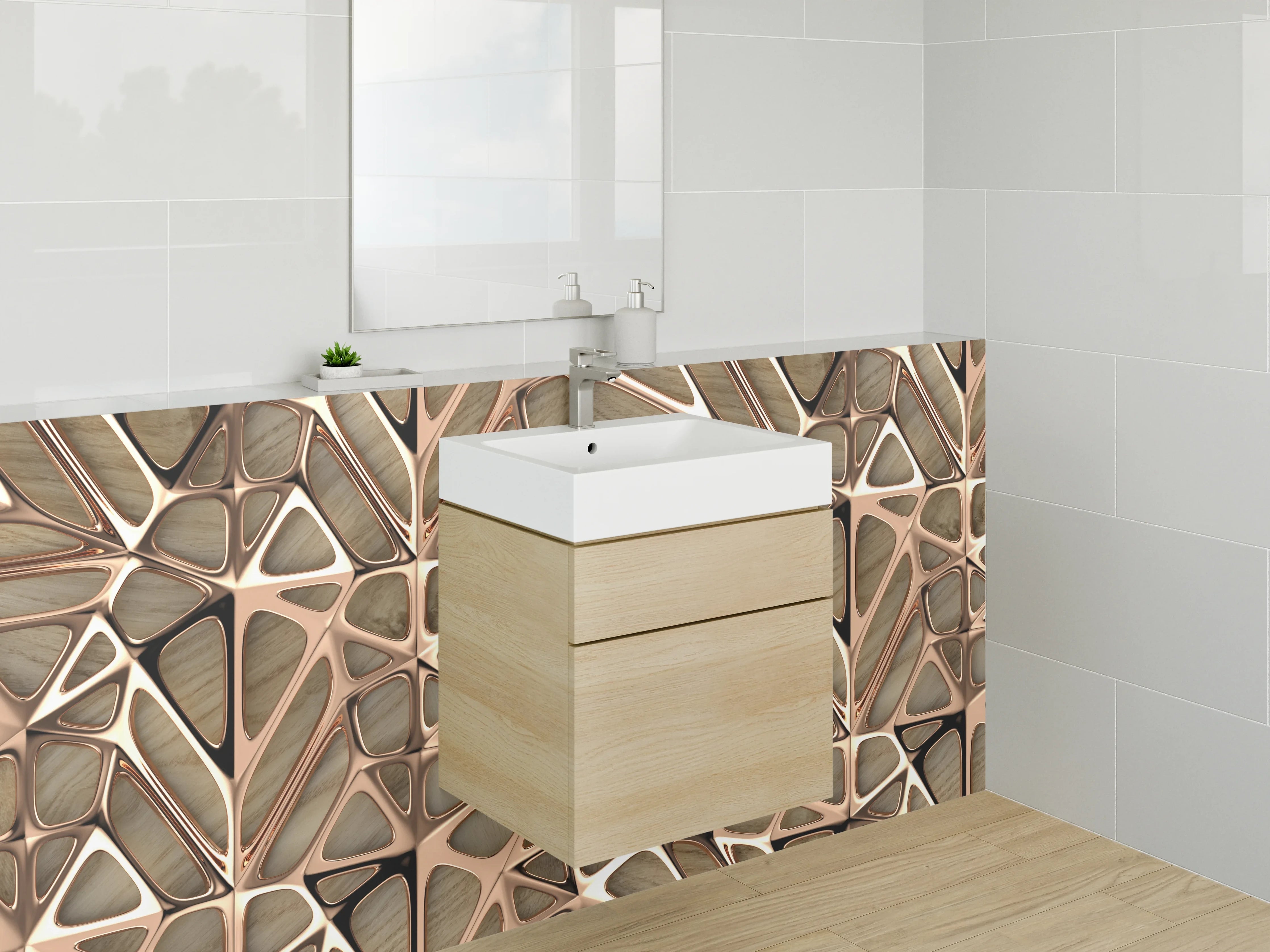 Waschbecken-Rückwand - Abstraktes Holz-Metall-Muster Design