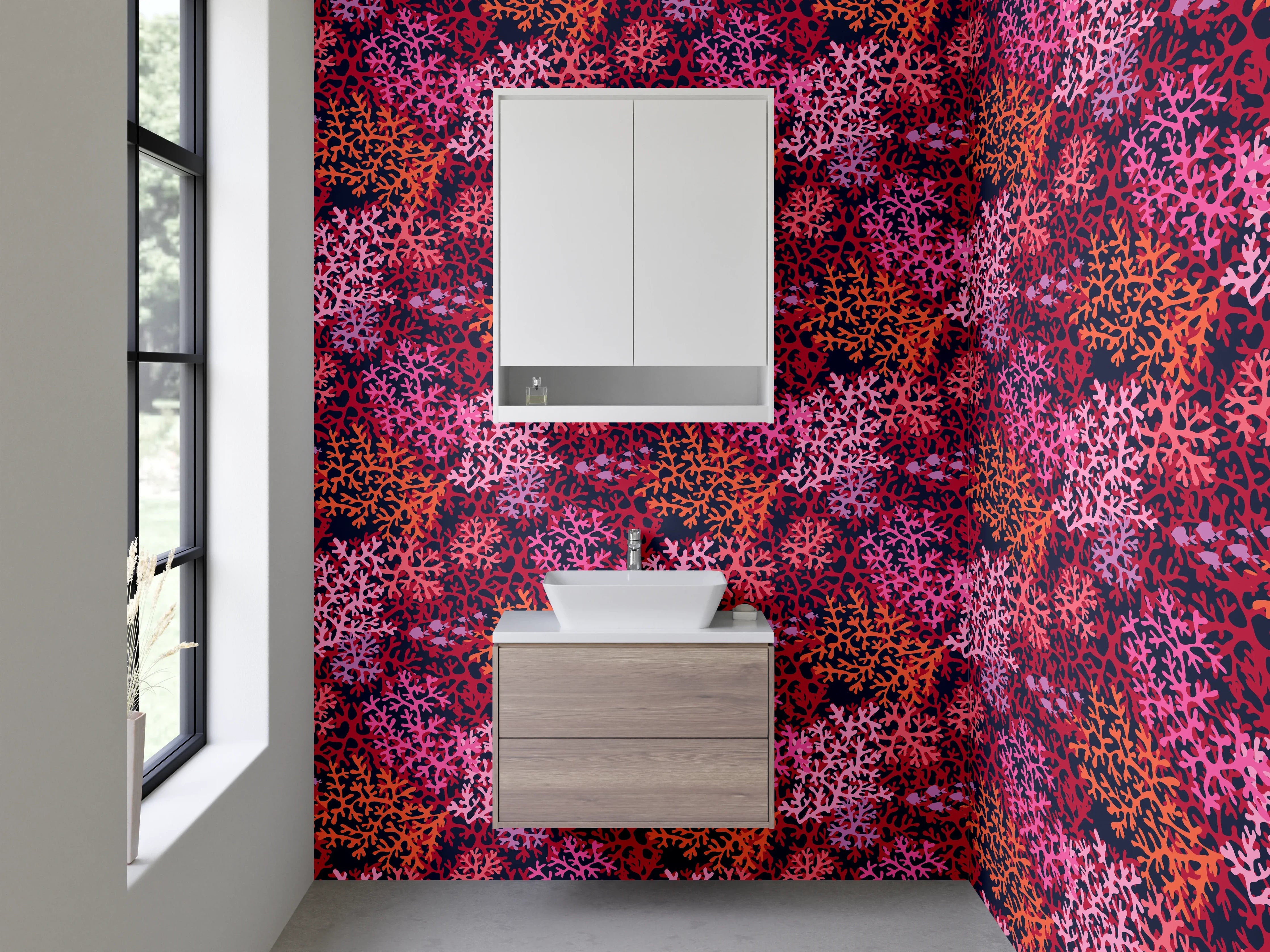 Waschbecken-Rückwand - Abstraktes Korallenmuster Pink Rot