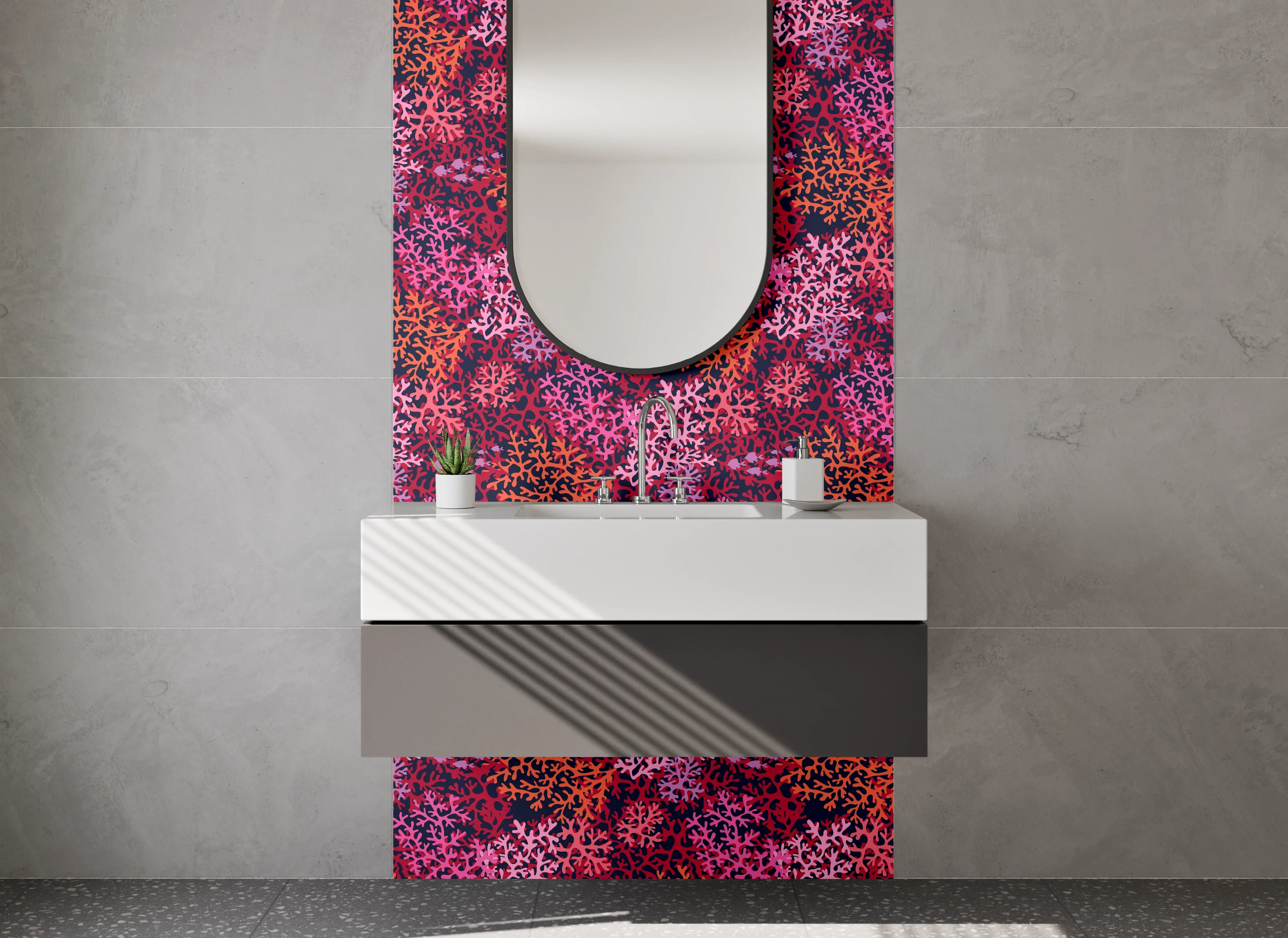 Waschbecken-Rückwand - Abstraktes Korallenmuster Pink Rot