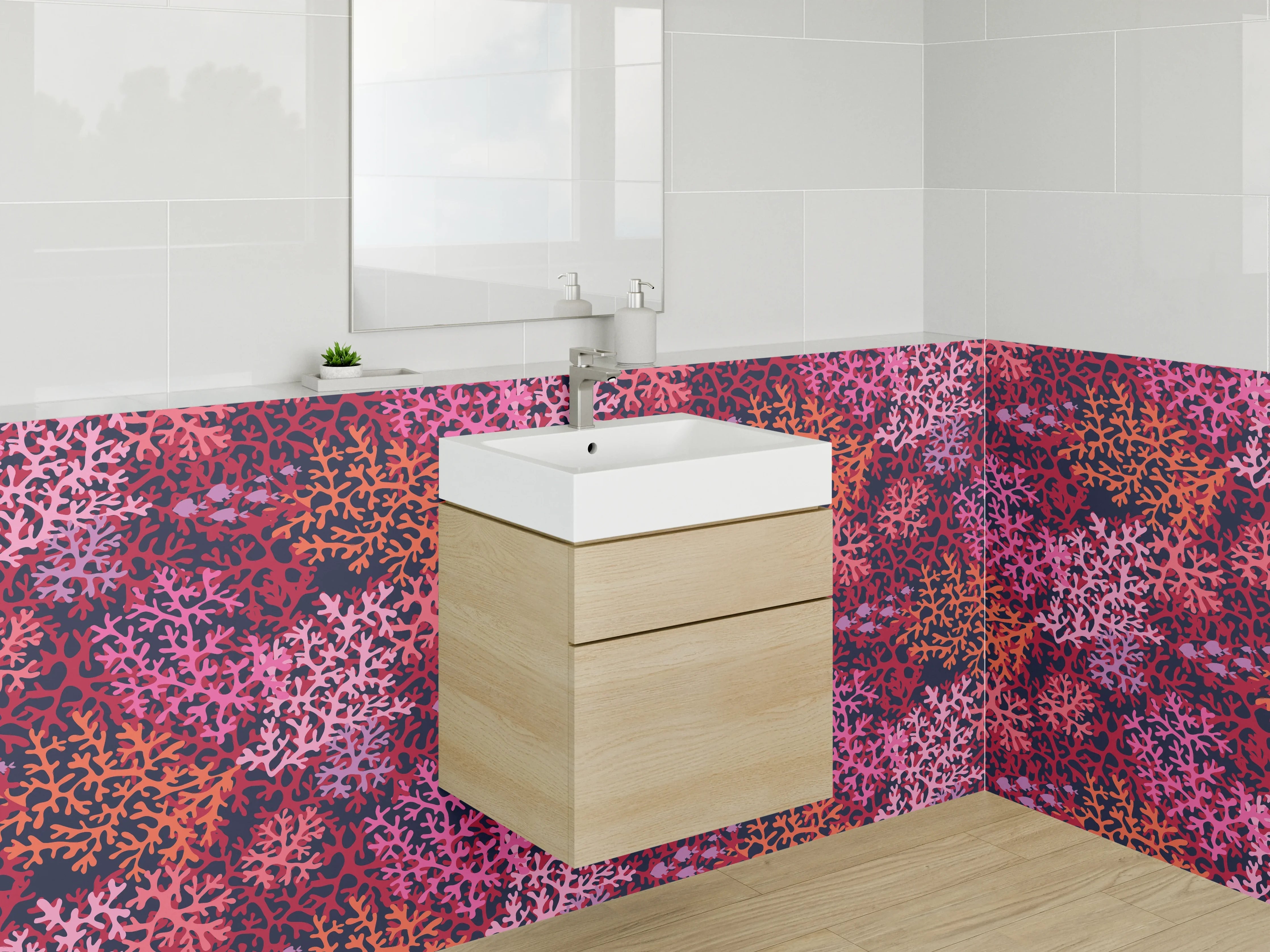 Waschbecken-Rückwand - Abstraktes Korallenmuster Pink Rot