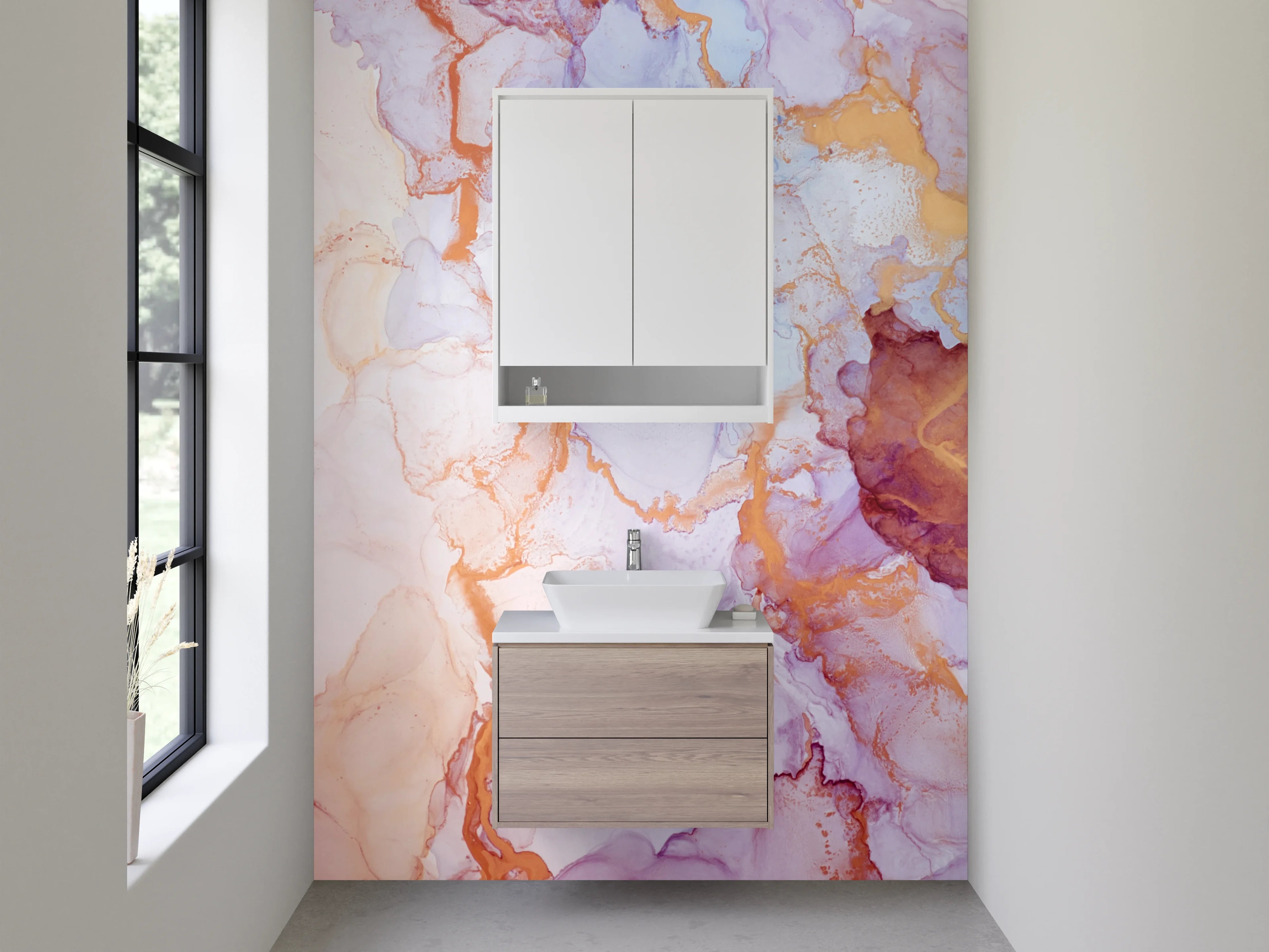 Waschbecken-Rückwand - Abstraktes Marmor-Aquarell in Pastell