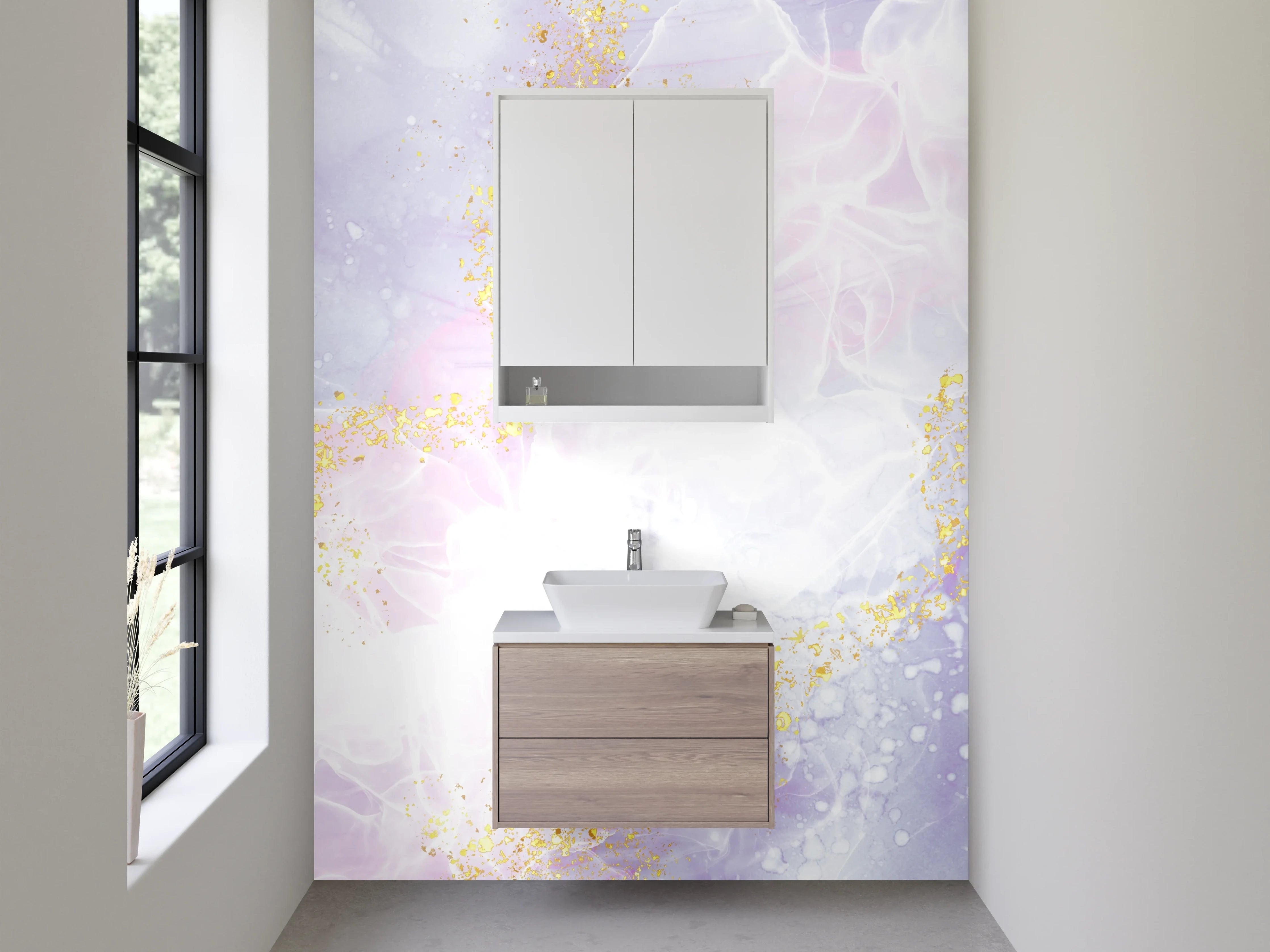 Waschbecken-Rückwand - Abstraktes Marmor-Design mit Gold-Akzenten