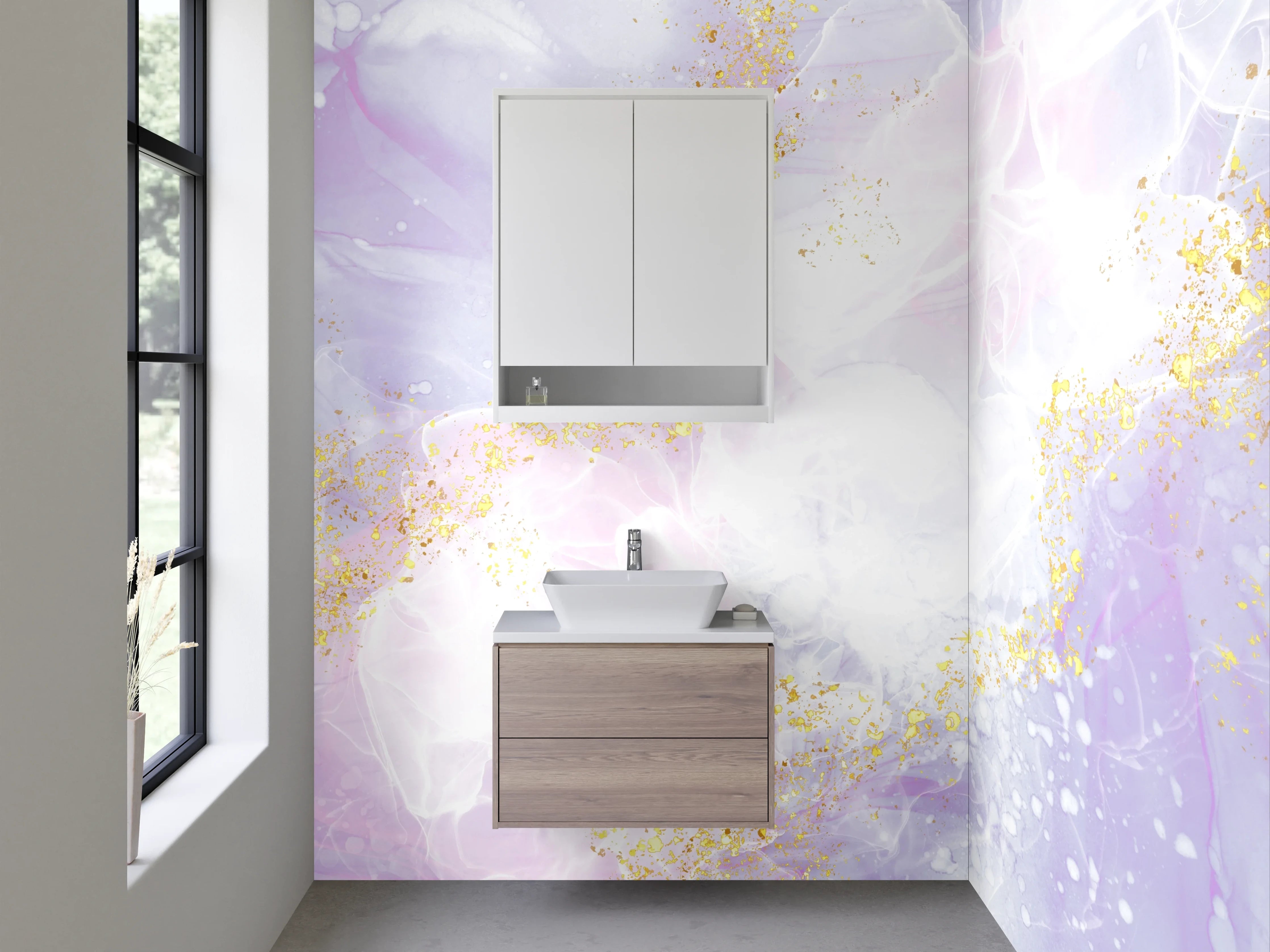 Waschbecken-Rückwand - Abstraktes Marmor-Design mit Gold-Akzenten