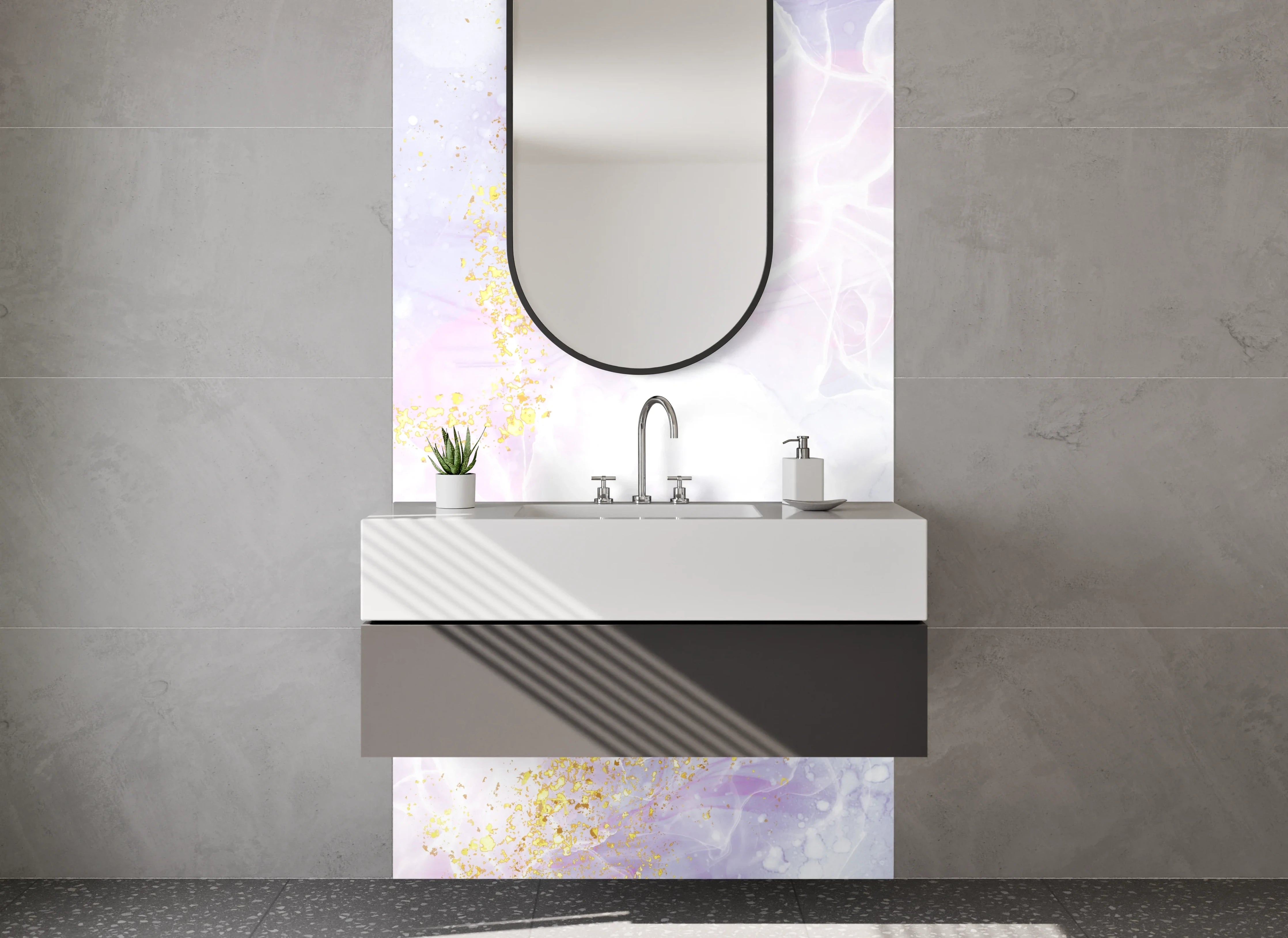 Waschbecken-Rückwand - Abstraktes Marmor-Design mit Gold-Akzenten