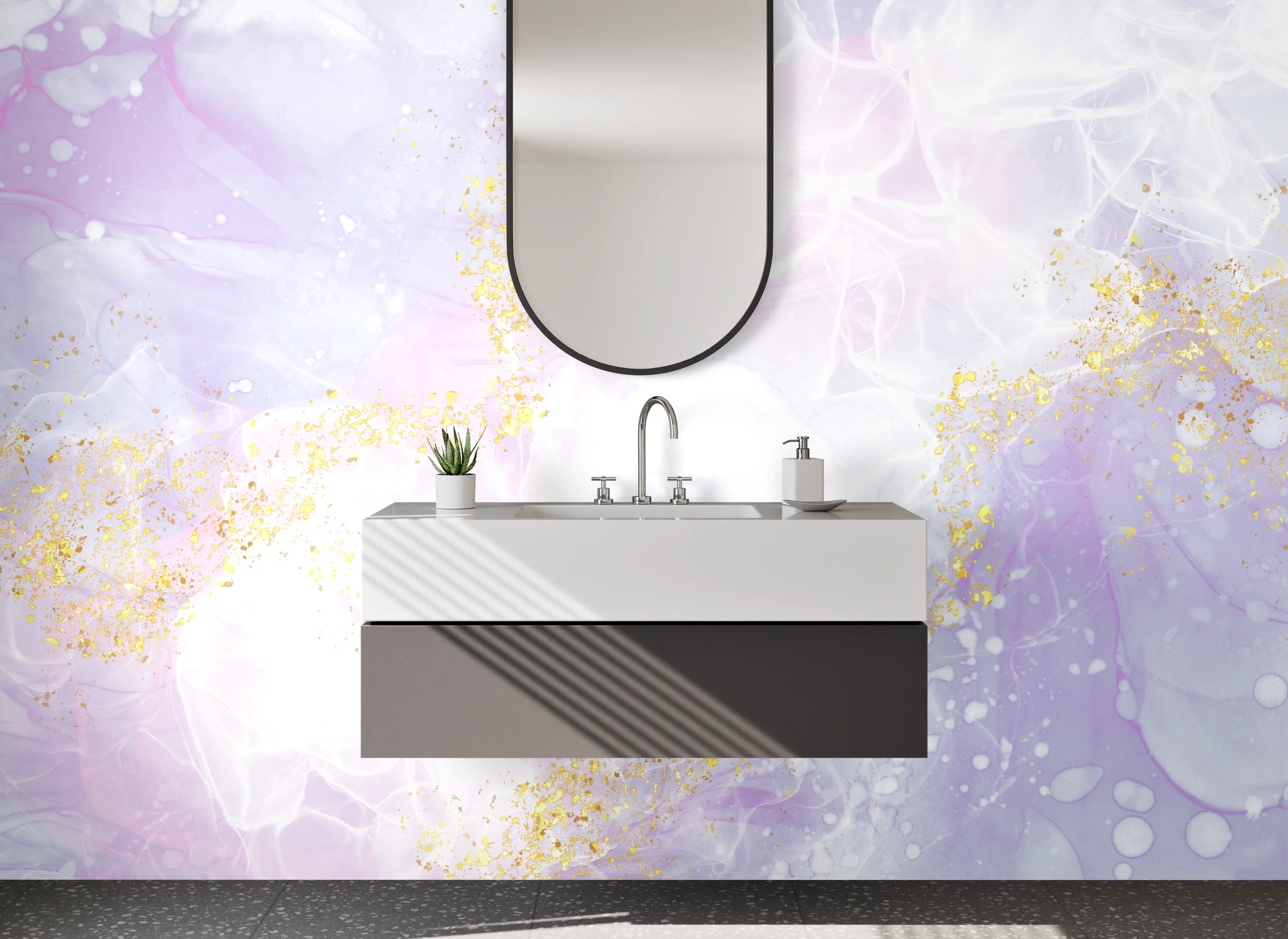 Waschbecken-Rückwand - Abstraktes Marmor-Design mit Gold-Akzenten