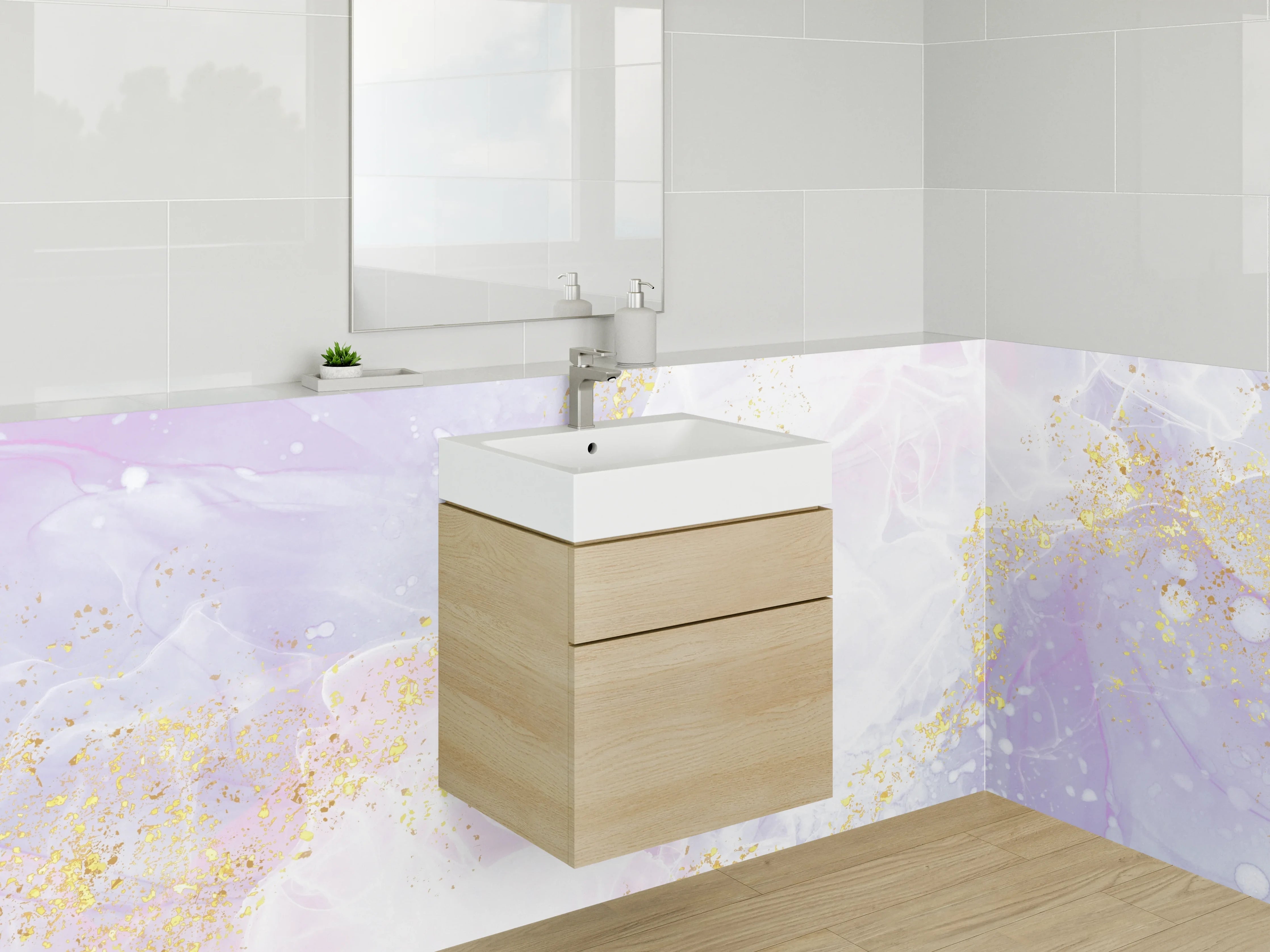 Waschbecken-Rückwand - Abstraktes Marmor-Design mit Gold-Akzenten